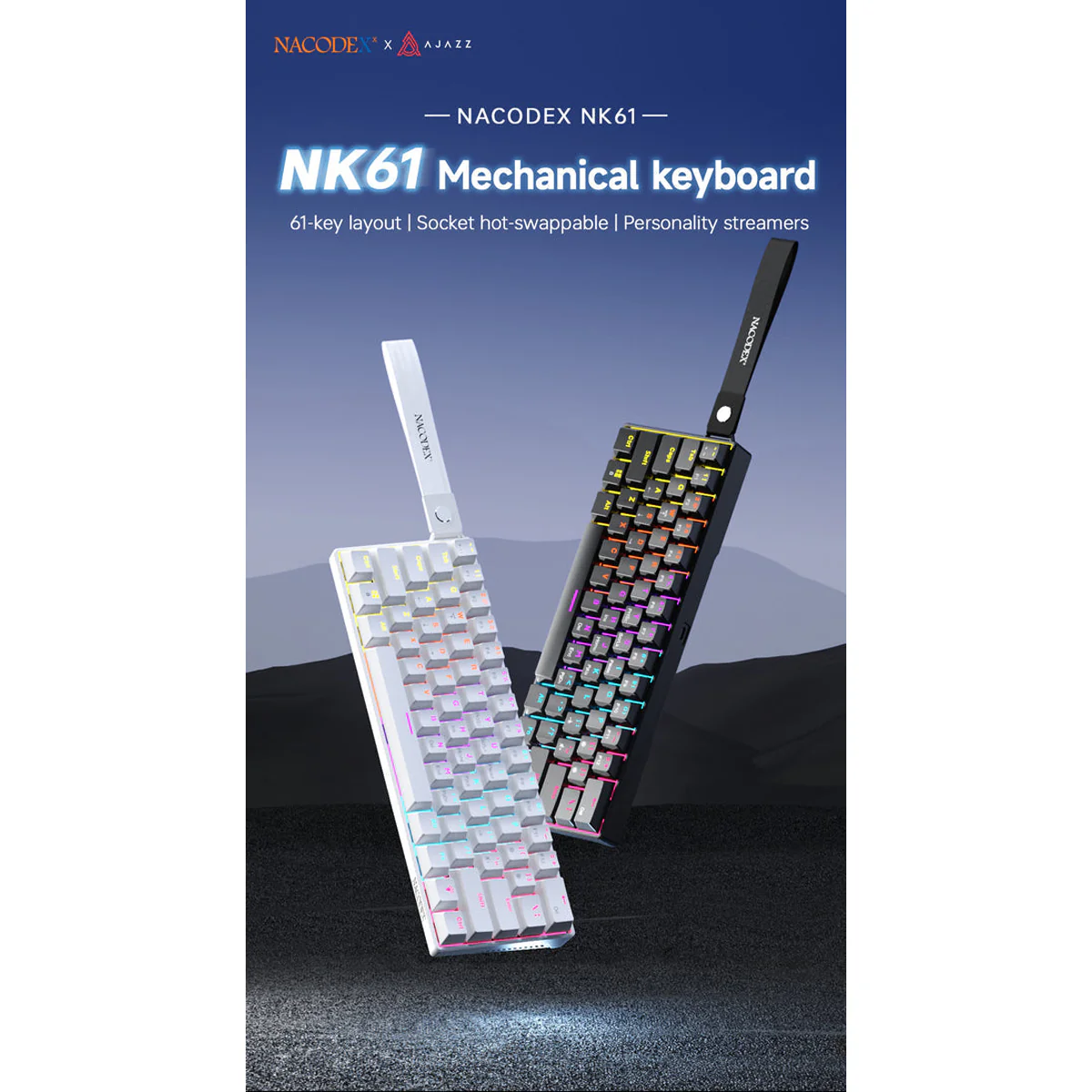 Nacodex x Ajazz NK61 Mixed Light 61 Keys Wired Hot-Swappable Mechanical Keyboard (Obsidian Black) (Red Switch) - Image 3
