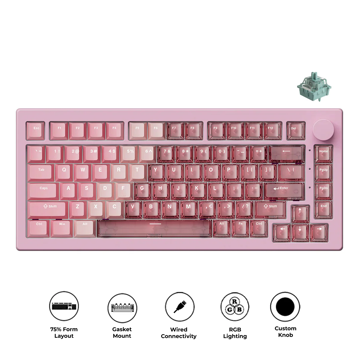 Akko 5075 V3 Wired ARGB Hot-Swappable Magnetic Keyboard (Gradient Hybrid Pink Transparent) (Akko AstroAim Magnetic Switches) (013-075-087-060-062)