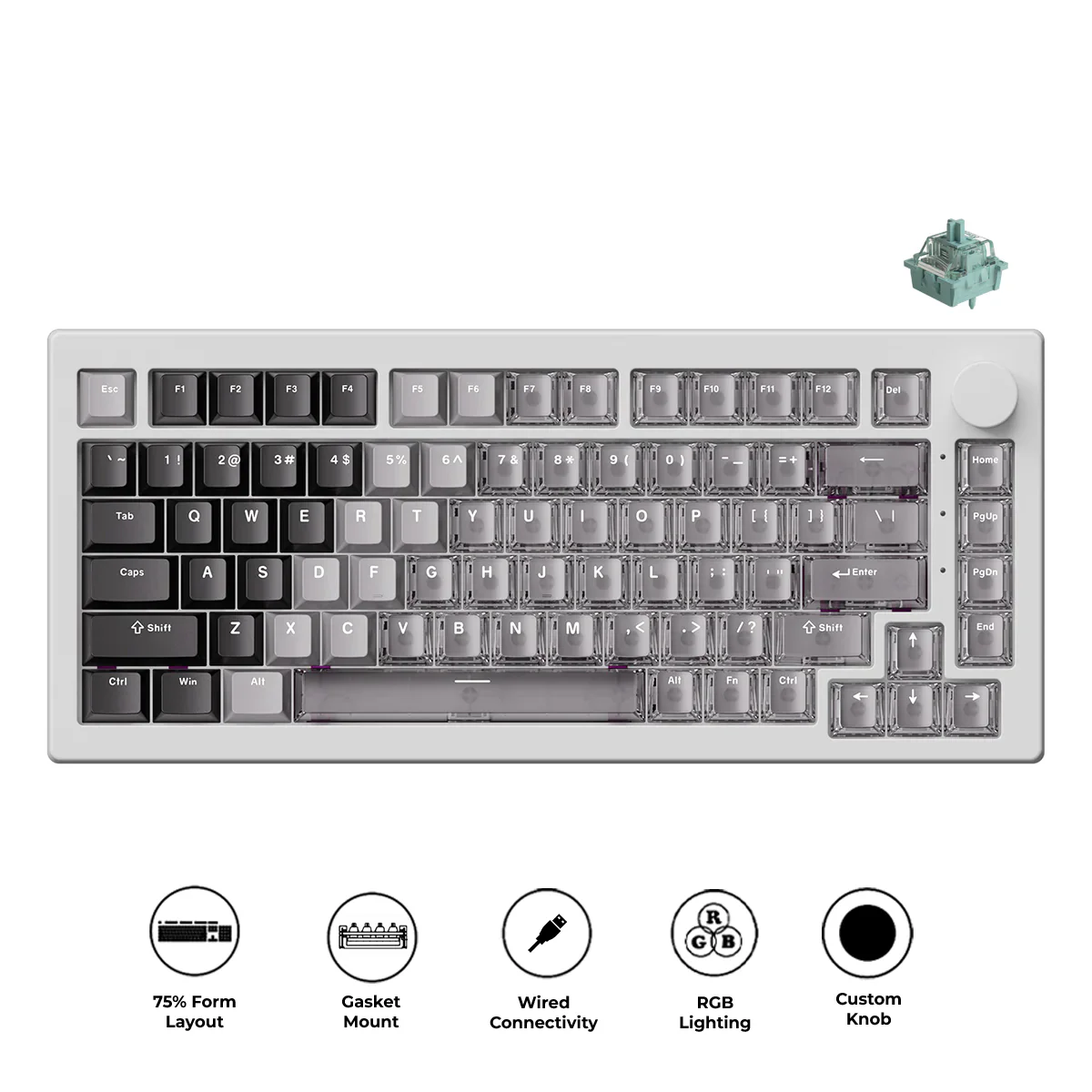 Akko 5075 V3 Wired ARGB Hot-Swappable Magnetic Keyboard (Gradient Hybrid White Transparent) (Akko AstroAim Magnetic Switch) (006-075-086-060-062)
