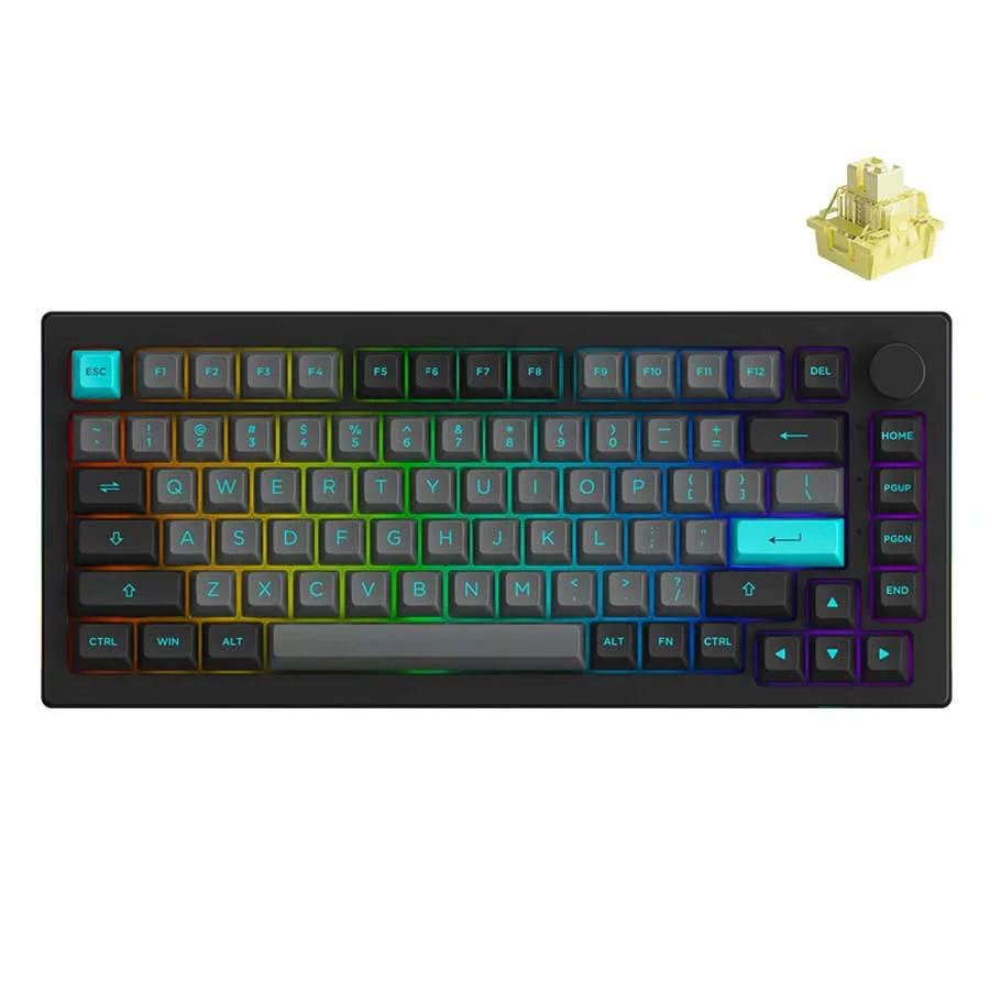Akko Black & Cyan 5075B Plus Multi-Mode RGB Hot-Swappable Mechanical Keyboard (Akko V3 Cream Yellow Pro) - Image 2