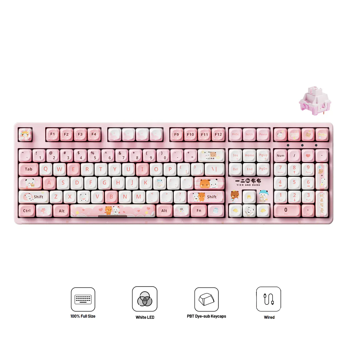 Akko Dudu and Bubu 3108 V3 Wired Mechanical Keyboard (Pink) (Akko Frost Pink Switch)