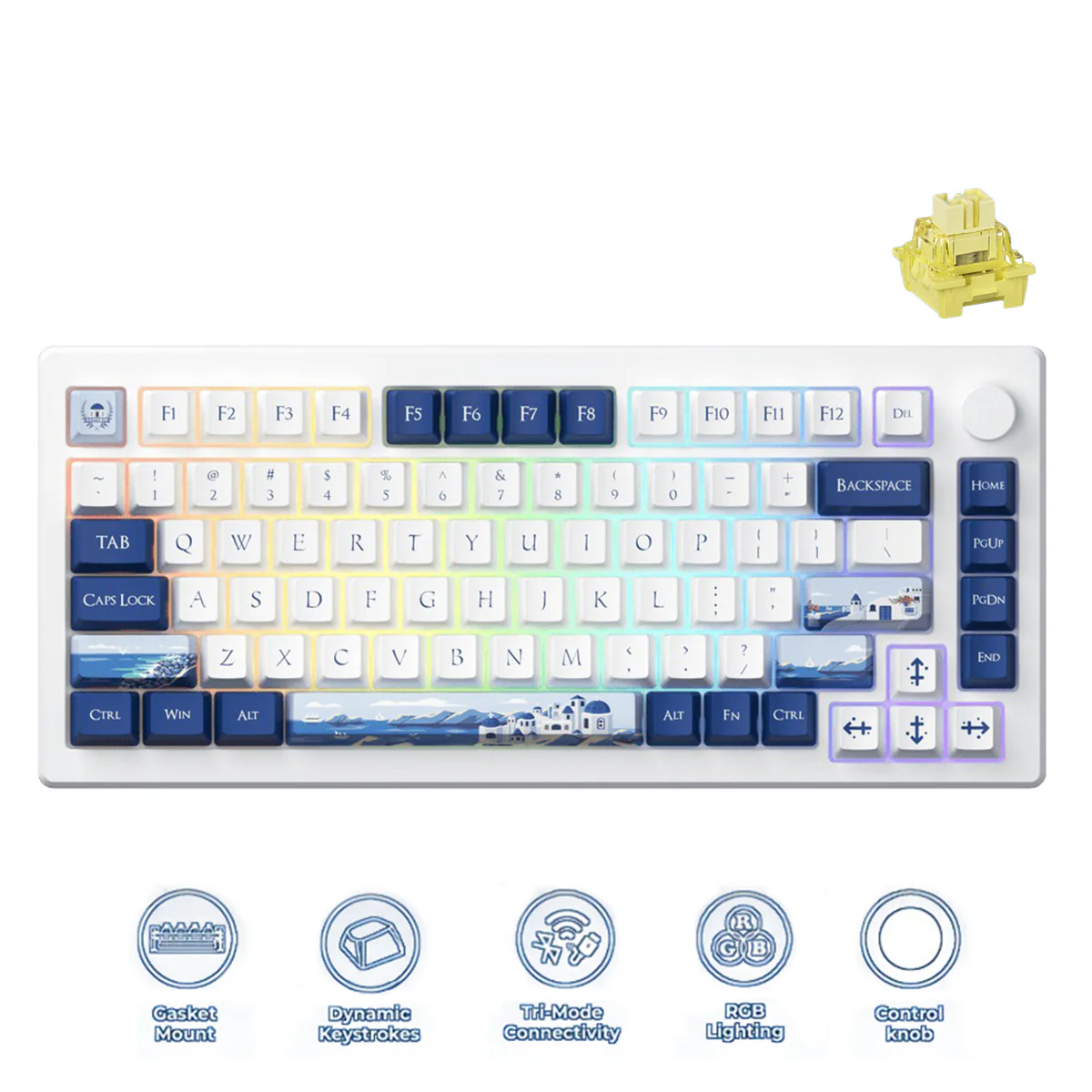 Akko MOD 007B HE PC Tri-Mode RGB Mechanical Keyboard (Santorini) (Akko Cream Yellow Magnetic Switch)