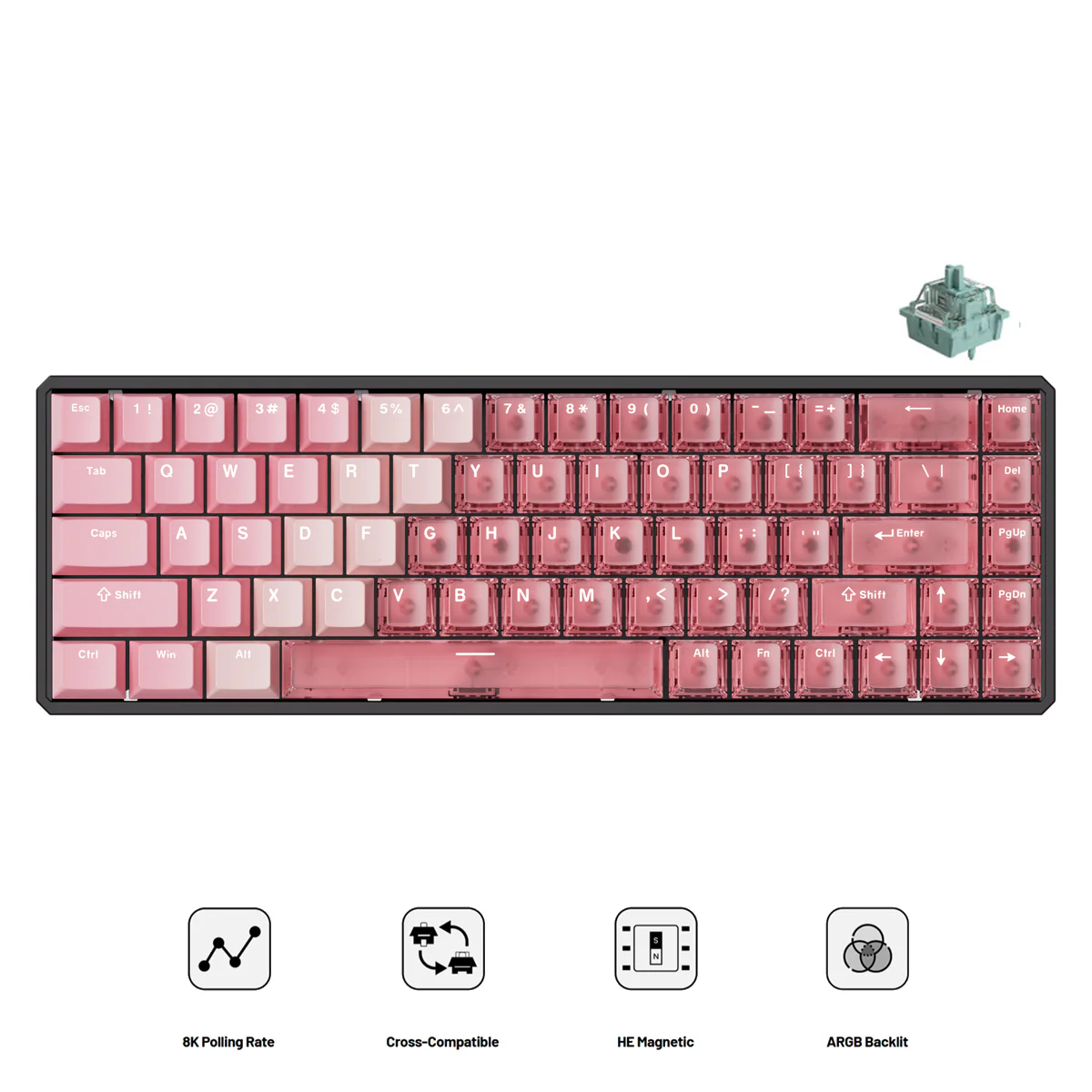 Akko MOD68 HE Aluminum Case Wired ARGB Magnetic Keyboard (Gradient Hybrid Pink Transparent) (Akko AstroAim Magnetic Switch) (02N-02I-02Z-02G-02L-02K)