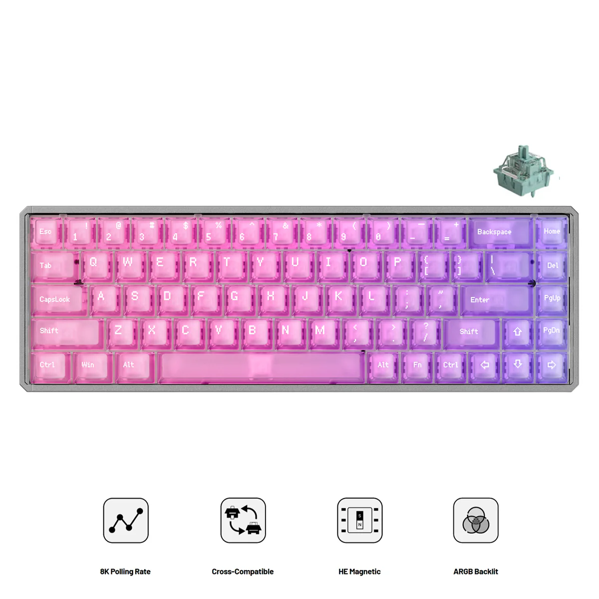 Akko MOD68 HE Aluminum Case Wired ARGB Magnetic Keyboard (Grey-Frosted Pastel Gradient Transparent) (Akko AstroAim Magnetic Switch) (02N-02I-05F-02G-02L-02K)