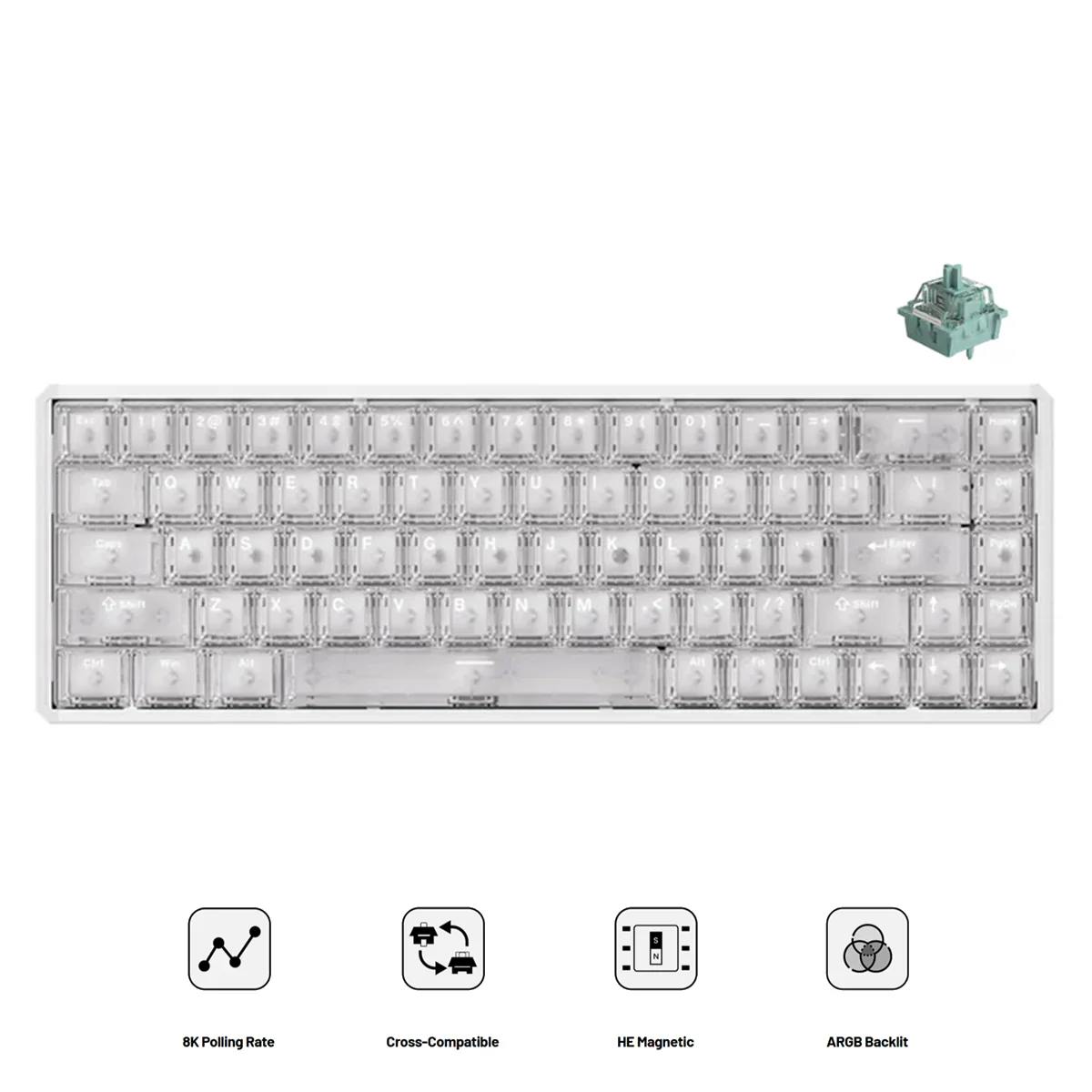 Akko MOD68 HE Aluminum Case Wired ARGB Magnetic Keyboard (White Transparent) (Akko AstroAim Magnetic Switch) (02O-02I-02X-02G-02M-02J)