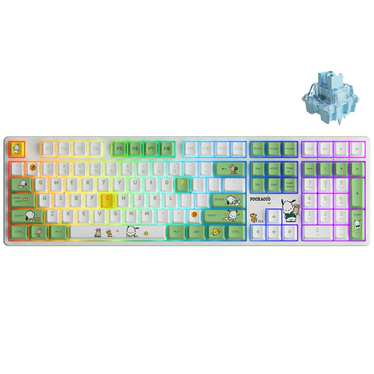 Akko Pochacco Green 5108B Plus Multi-Modes RGB Hot-Swappable Mechanical Keyboard (Akko Cream Yellow Pro, Akko Cream Blue Pro, Akko Creamy Cyan Switch, Akko V3 Piano Pro Switch) - Image 6