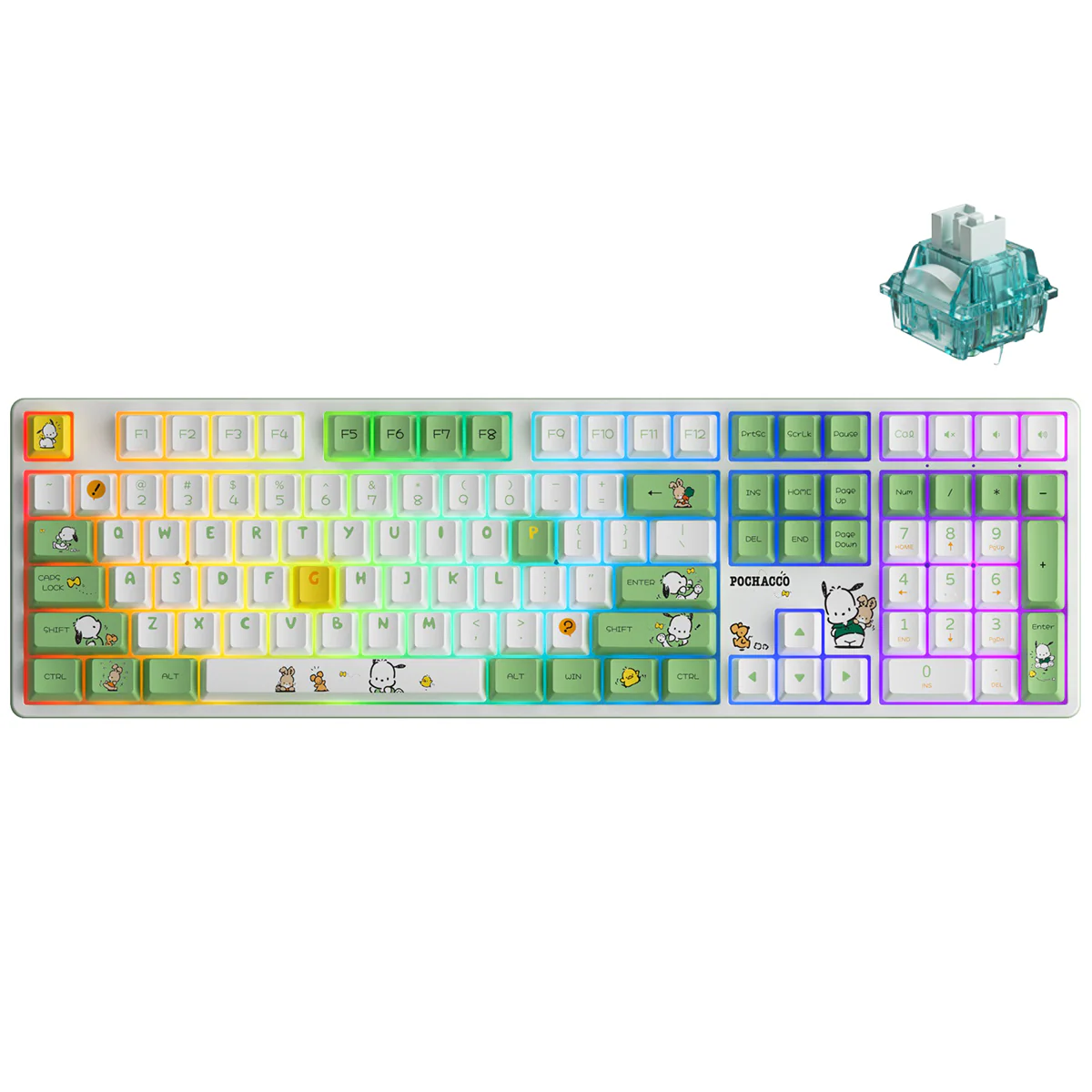 Akko Pochacco Green 5108B Plus Multi-Modes RGB Hot-Swappable Mechanical Keyboard (Akko Cream Yellow Pro, Akko Cream Blue Pro, Akko Creamy Cyan Switch, Akko V3 Piano Pro Switch) - Image 8