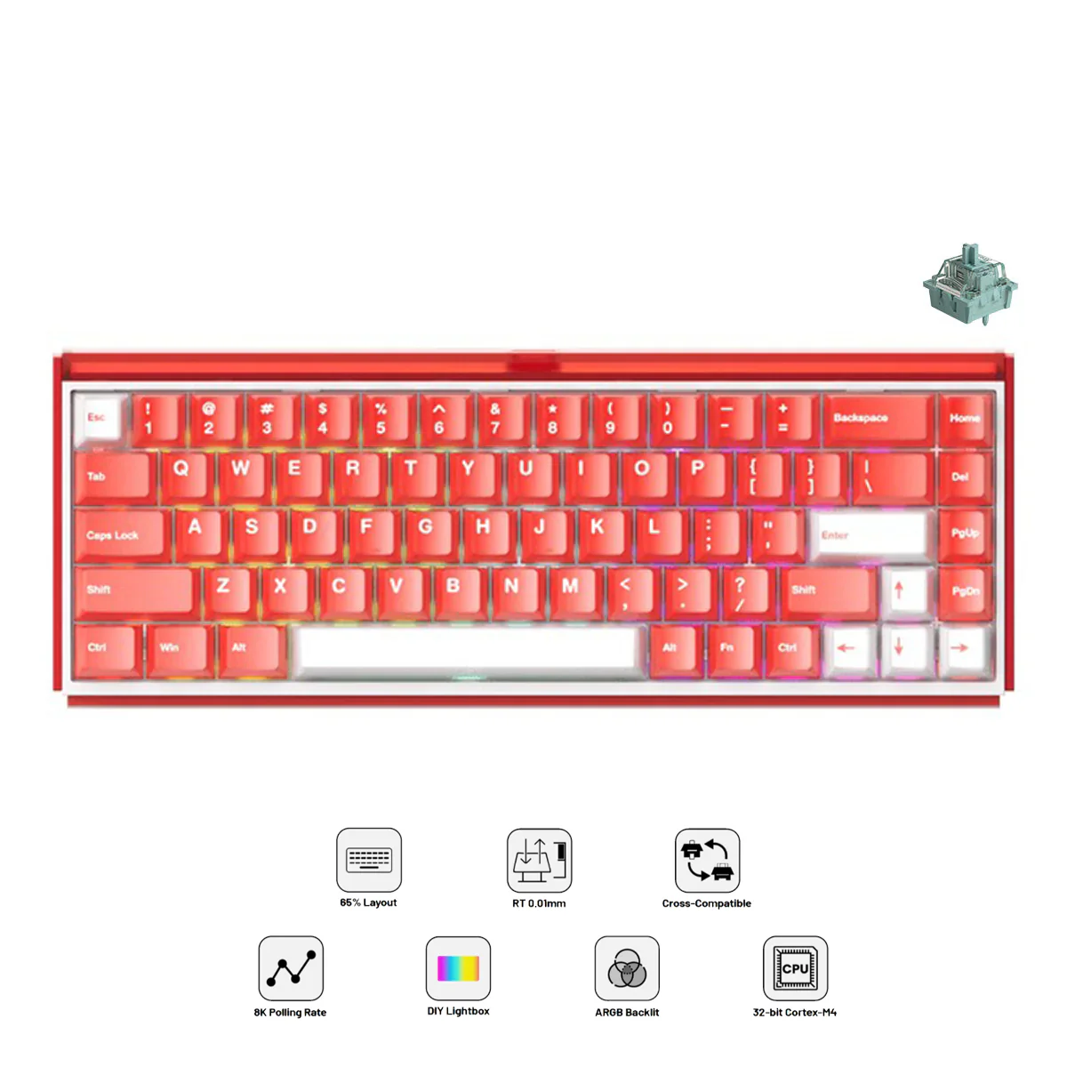 Akko Ray68 RGB Wired Mechanical Keyboard (Misty Red & White) (Akko AstroAim Magnetic Switch) (101-RA68B-004)