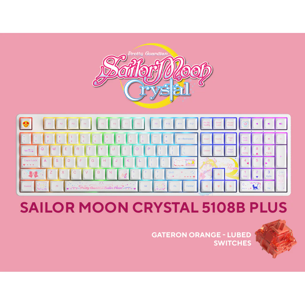Akko Sailor Moon Crystal 5108B Plus Multi-Modes RGB Hot-Swappable Mechanical Keyboard (Gateron Orange - Lubed)