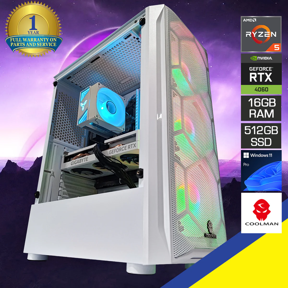 Alpha Aurora White Desktop Gaming PC | AMD Ryzen 5 5600 | 16GB RAM |  512GB SSD | RTX 4060 OC | Windows 11 Pro