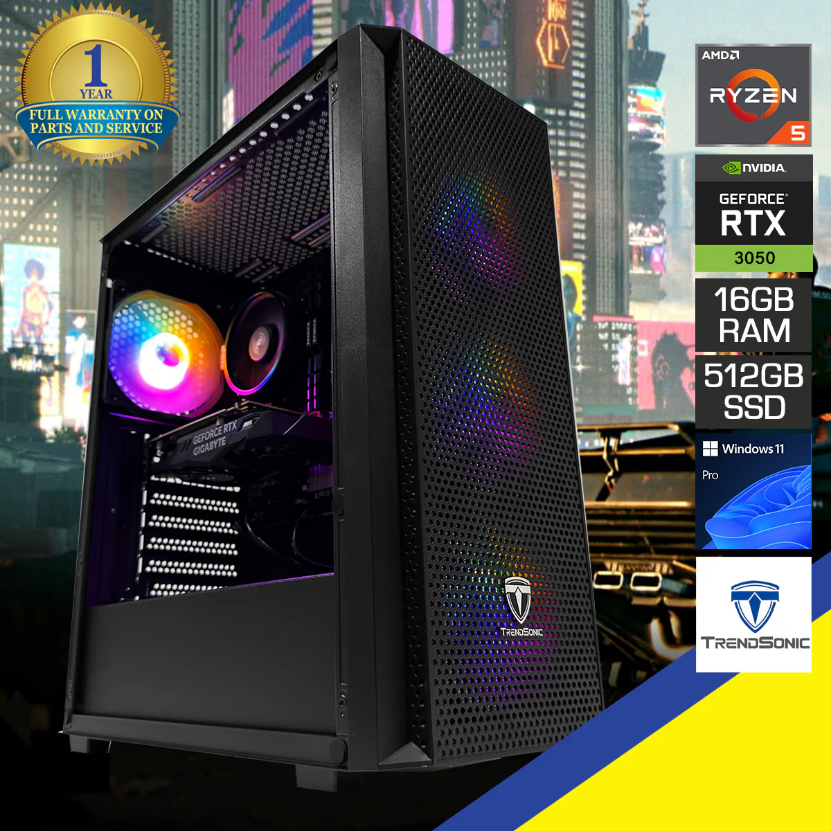 Alpha Breeze Black Desktop Gaming PC | AMD Ryzen 5 5500 | 16GB (2x8GB) RAM | 512GB SSD | RTX 3050 | Windows 11 Pro