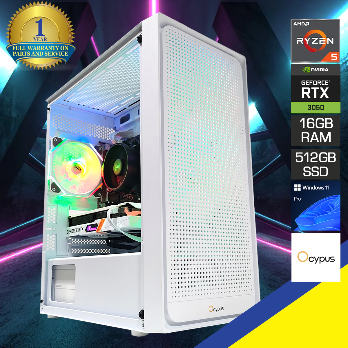 Alpha C50 White Desktop Gaming PC | AMD Ryzen 5 5500 | 16GB(2x8GB) RAM | 512GB SSD | RTX 3050 | Windows 11 Pro