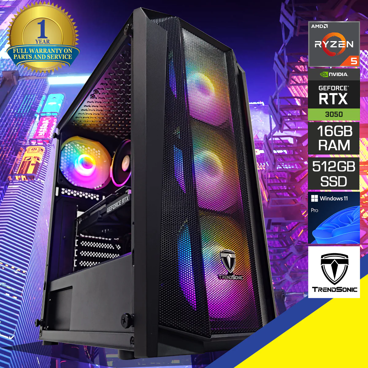 Alpha Cronus Black Desktop Gaming PC | AMD Ryzen 5 5500 | 16GB RAM | 512GB SSD | RTX 3050 | Windows 11 Pro