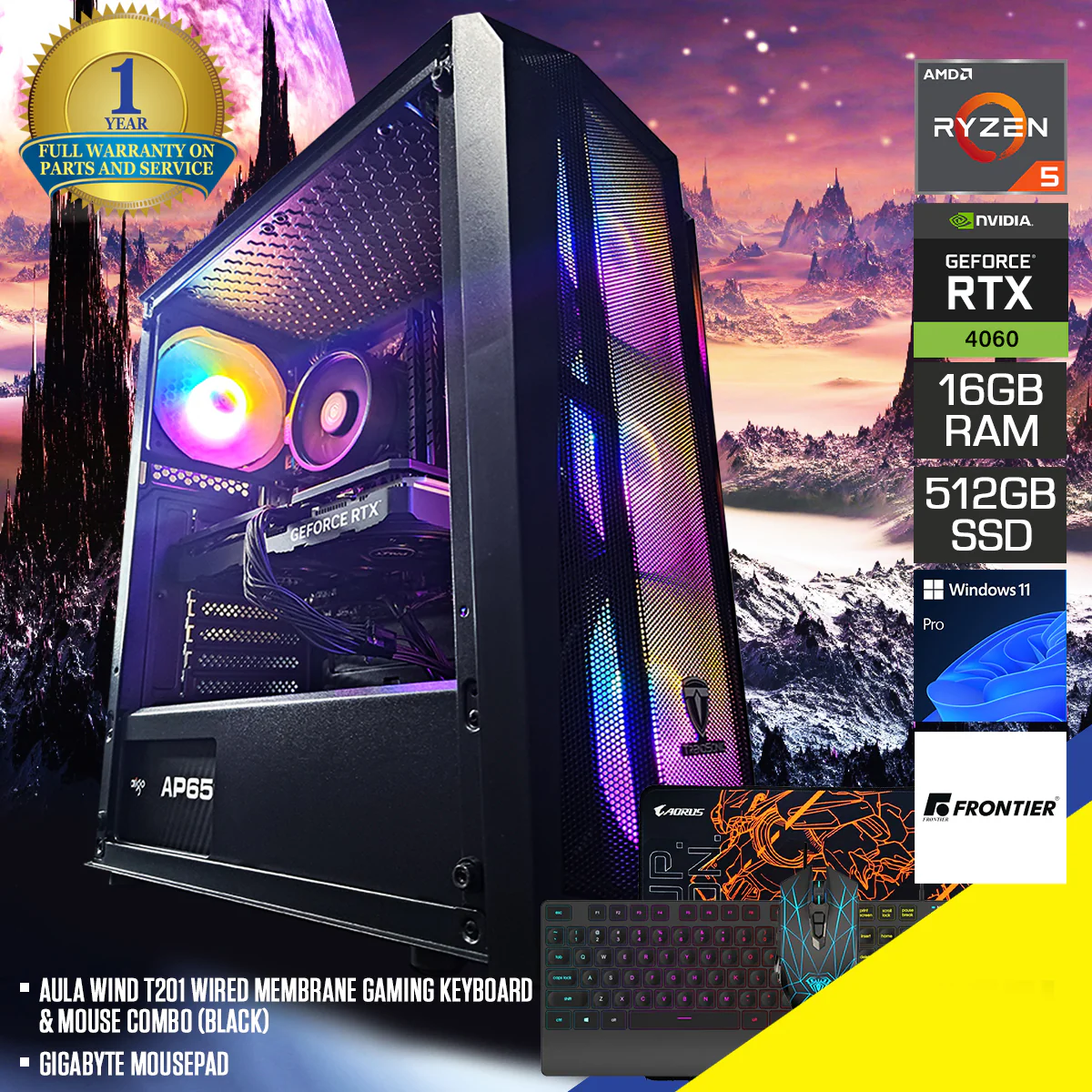 Alpha Cronus Black Desktop Gaming PC | AMD Ryzen 5 5600 | 16GB RAM | 512GB SSD | with WiFi + Bluetooth | GeForce RTX 4060 | Windows 11 Pro - Image 2