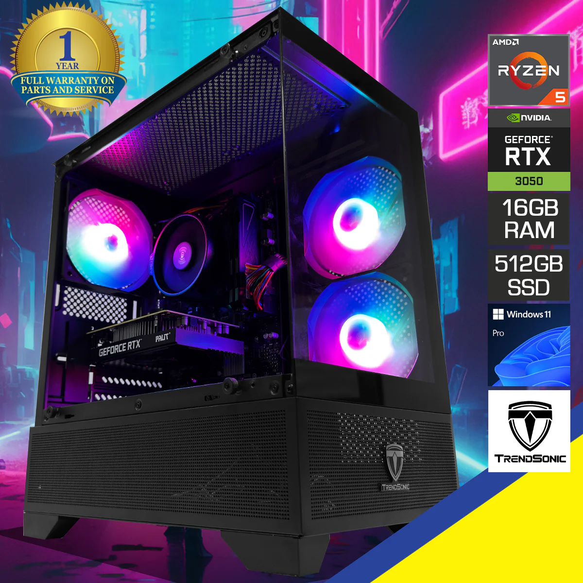 Alpha Eris Black Desktop Gaming PC | AMD Ryzen 5 5500 | 16GB (2x8GB) RAM | 512GB SSD | RTX 3050 | Windows 11 Pro