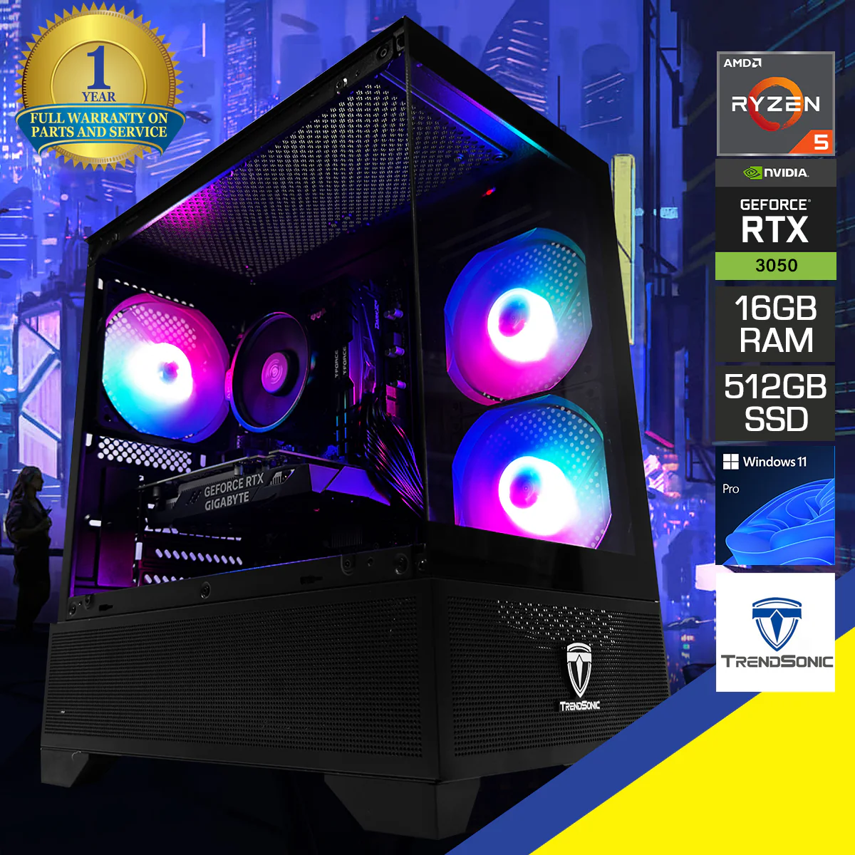 Alpha Eris Black Desktop Gaming PC | AMD Ryzen 5 5500 | 16GB (2x8GB) RAM | 512GB SSD | RTX 3050 | Windows 11 Pro