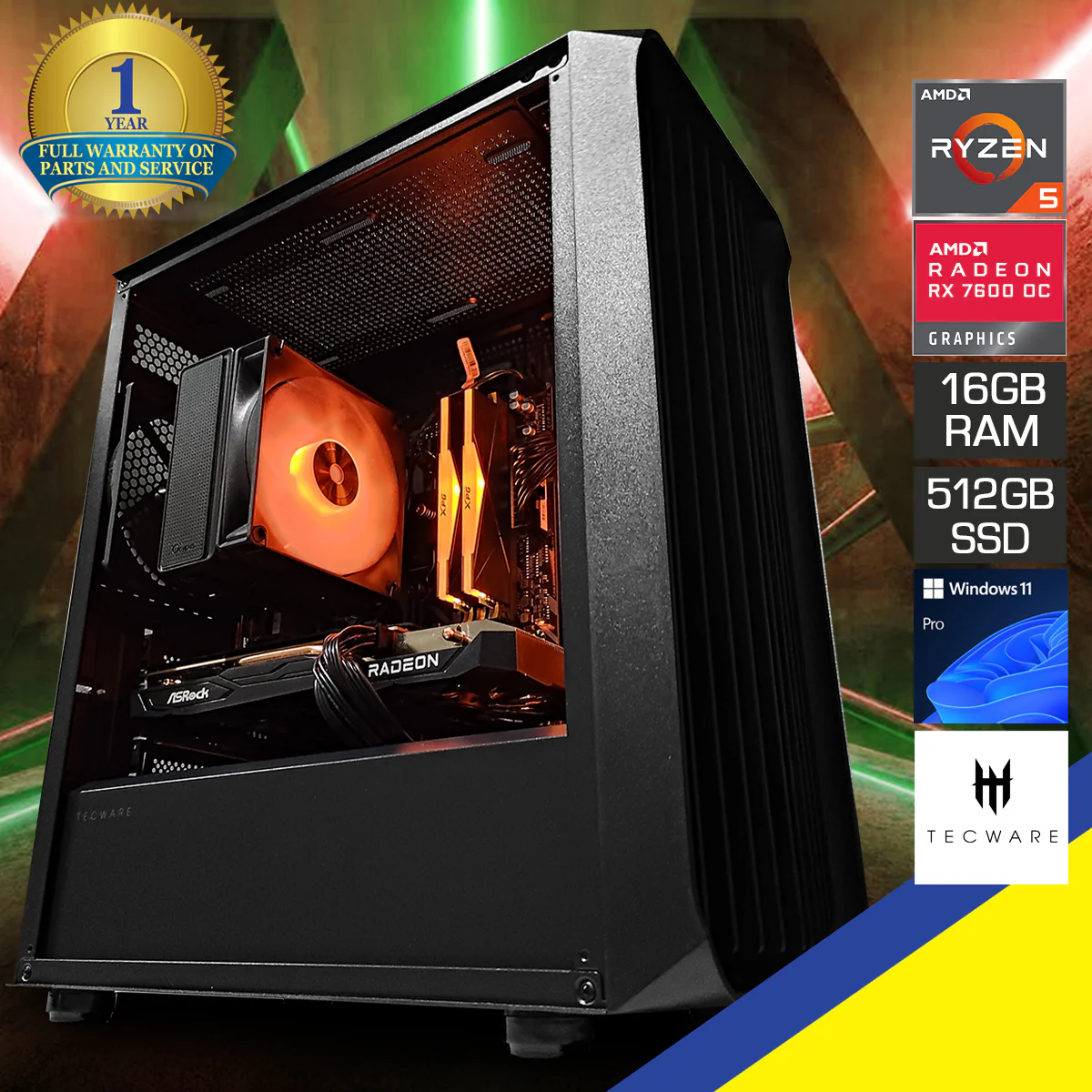 Alpha Flow M Black Desktop Gaming PC | AMD Ryzen 5 5500 | 16GB RAM | 512GB SSD | RX 7600 OC | Windows 11 Pro