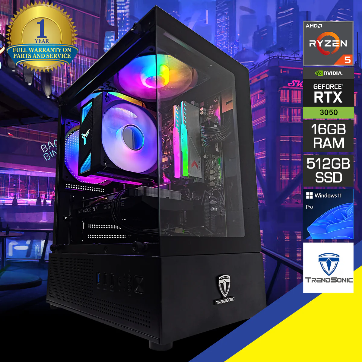 Alpha Juro Black Desktop Gaming PC | AMD Ryzen 5 5500 | 16GB RAM | 512GB SSD | RTX 3050 | Windows 11 Pro