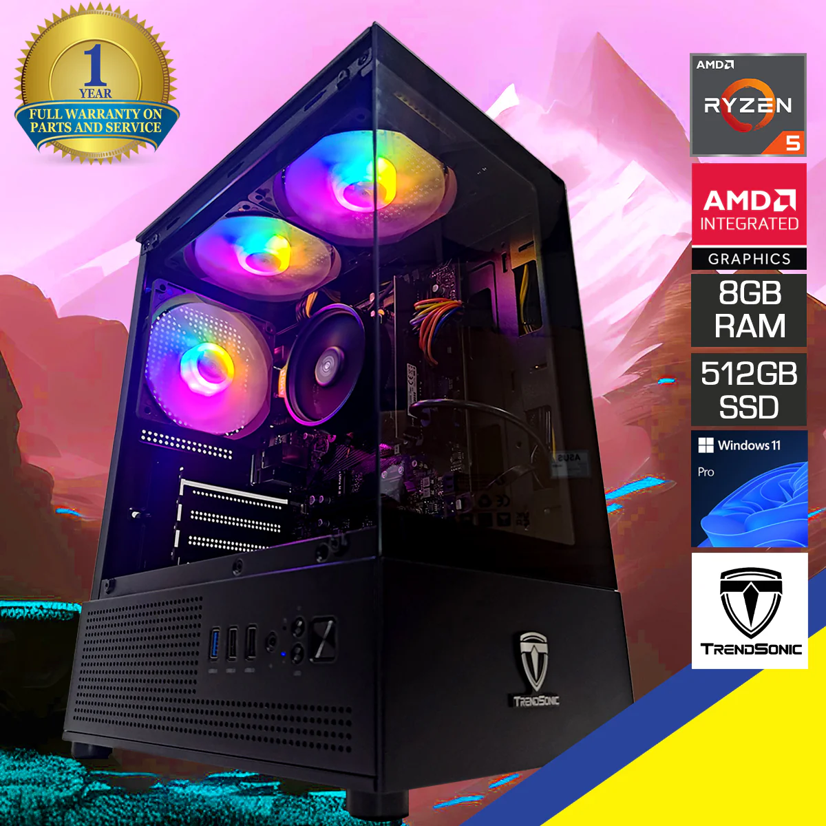 Alpha Lite Tyro Black Desktop Gaming PC | AMD Ryzen 5 3400G | 8GB RAM | 512GB SSD | Integrated GPU | Windows 11 Pro