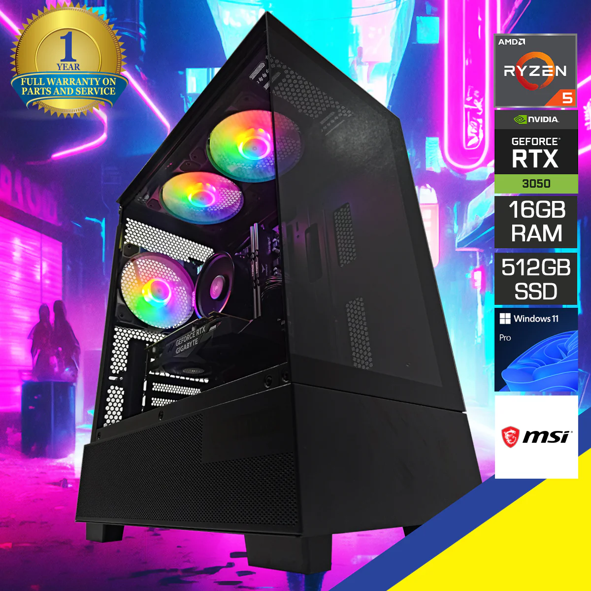 Alpha M110A Black Desktop Gaming PC | AMD Ryzen 5 5600 | 16GB RAM | 512GB SSD | RTX 3050 | Windows 11 Pro