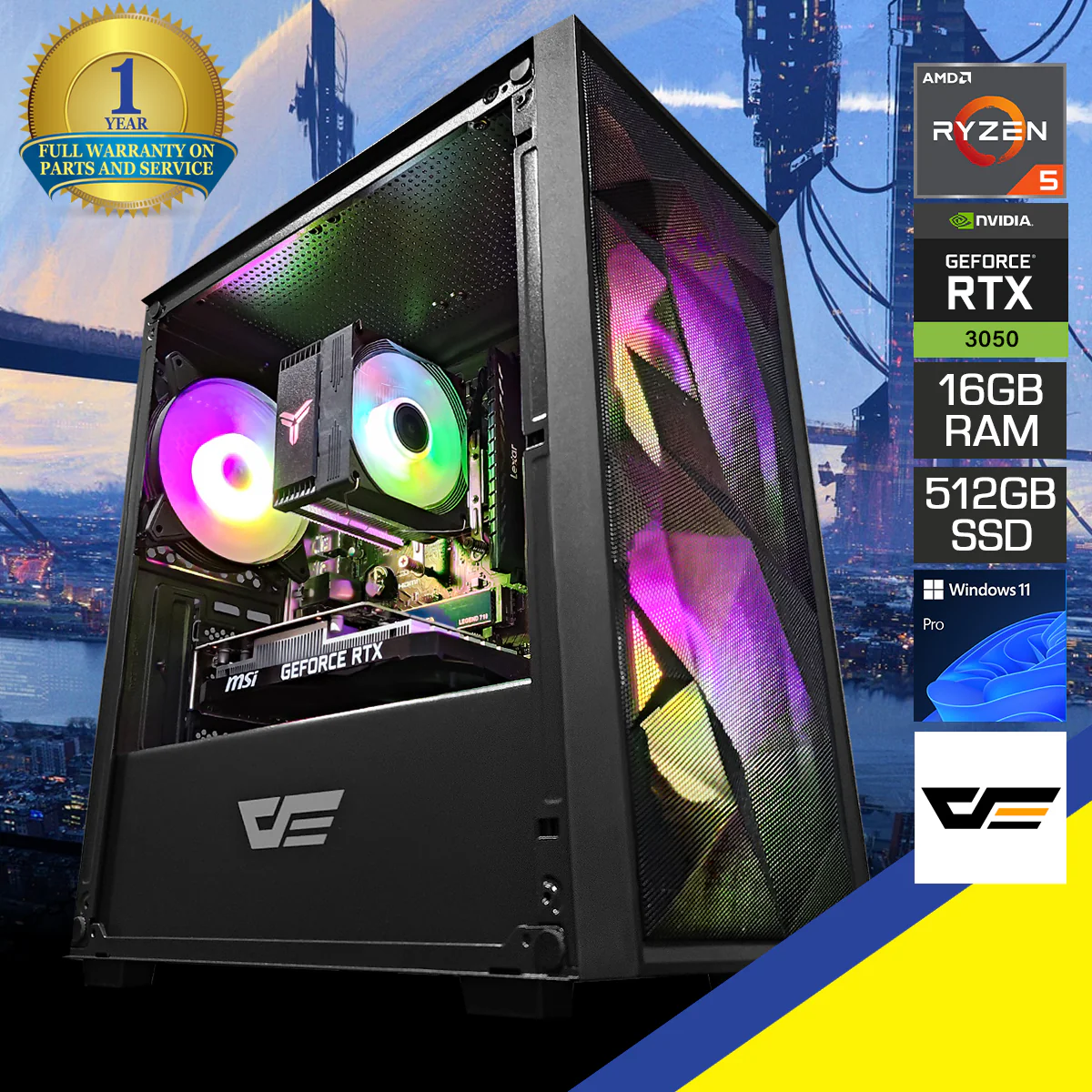 Alpha M305 Mesh Black Desktop Gaming PC | AMD Ryzen 5 5500 | 16GB RAM | 512GB SSD | RTX 3050 | Windows 11 Pro