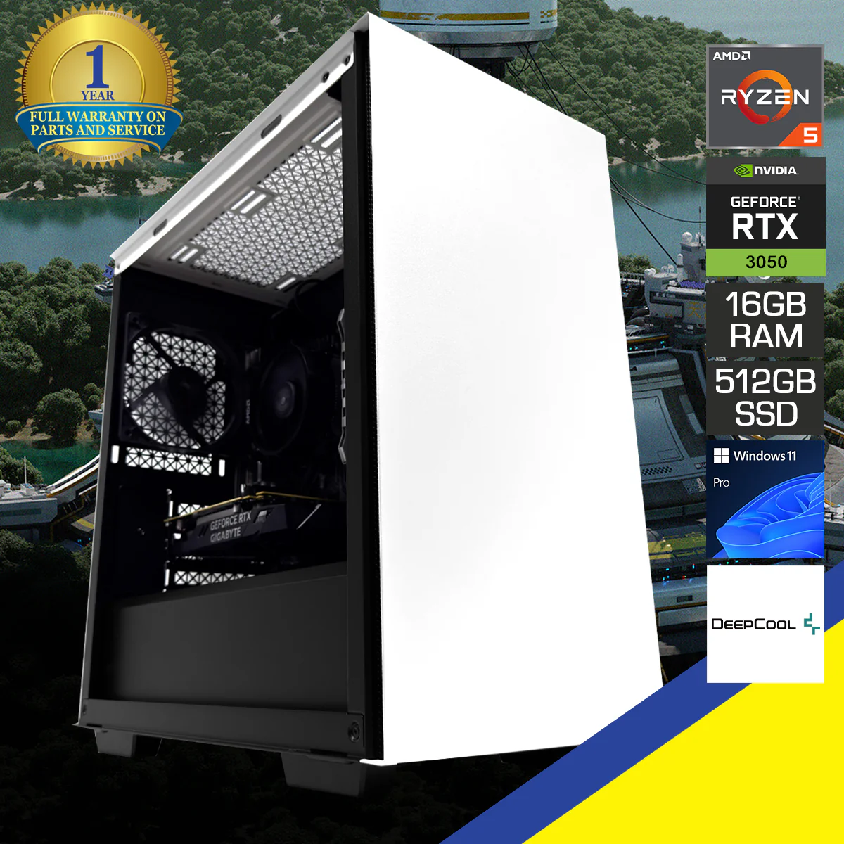 Alpha Macube White Desktop Gaming PC | AMD Ryzen 5 5500 | 16GB (2x8GB) RAM | 512GB SSD | RTX 3050 | Windows 11 Pro