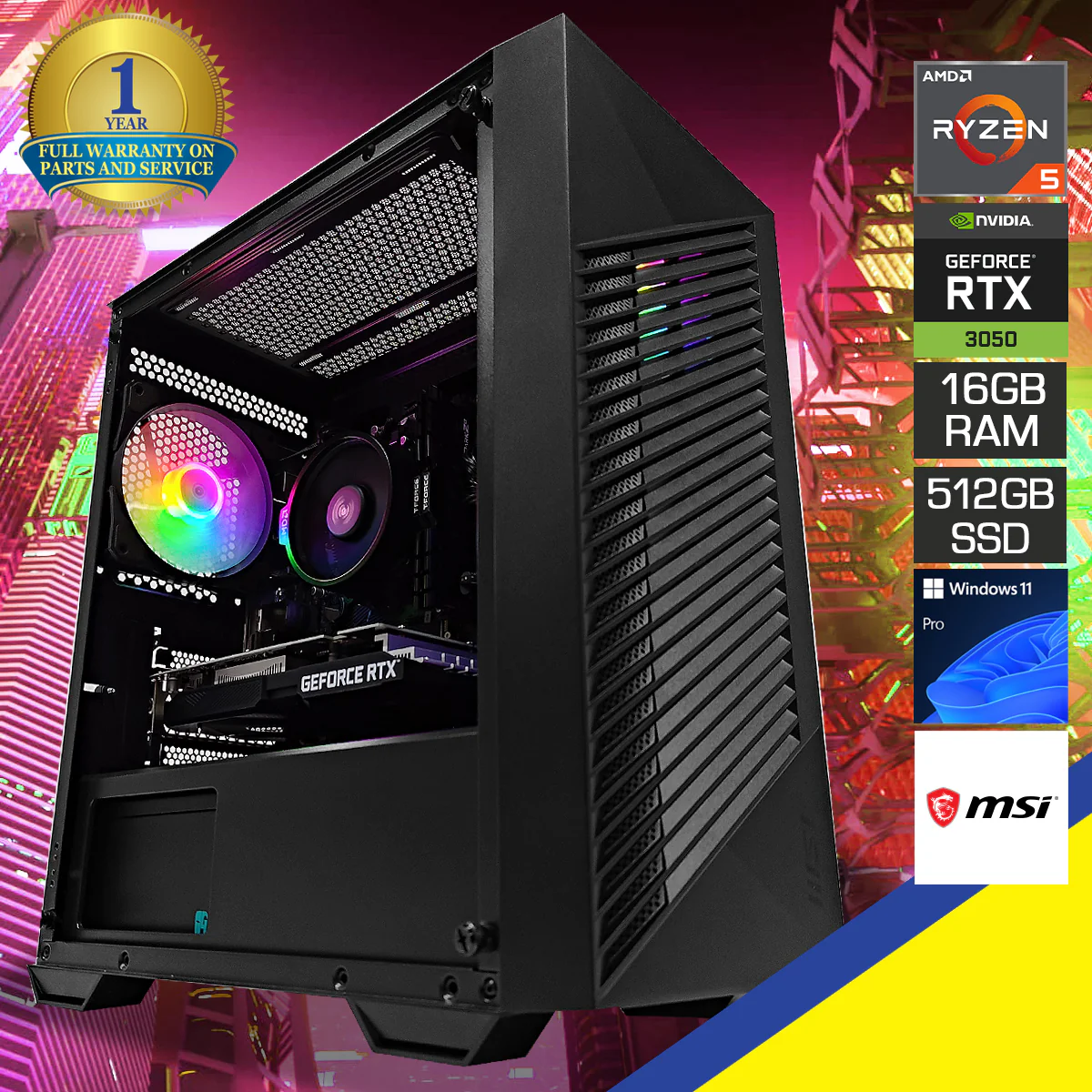 Alpha PRO Black Desktop Gaming PC | AMD Ryzen 5 5600 | 16GB (2x8GB) RAM | 512GB SSD | RTX 3050 | Windows 11 Pro