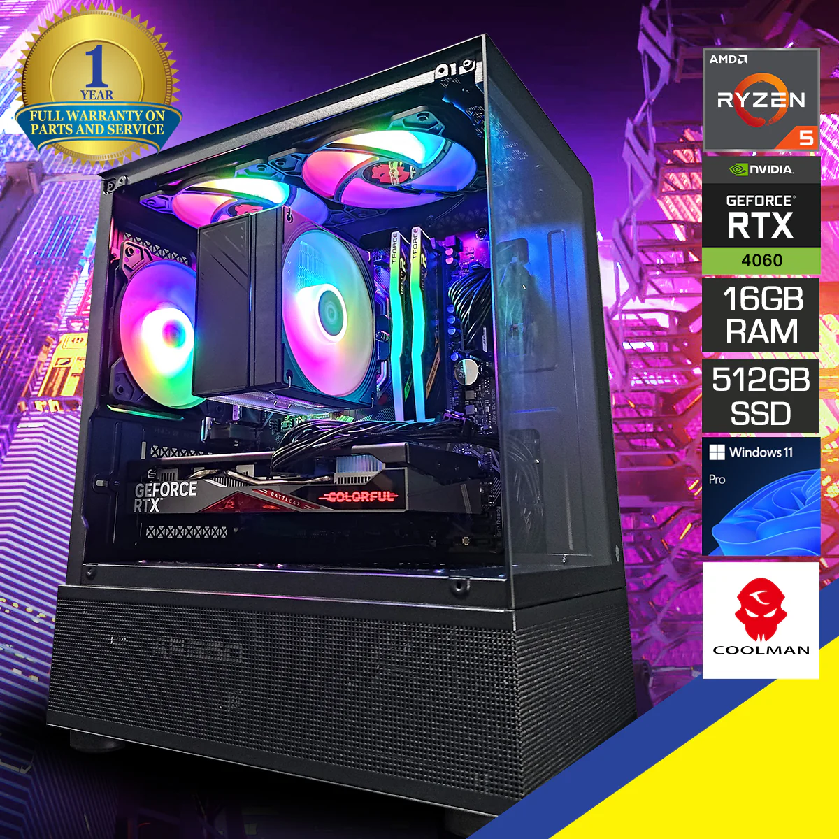 Alpha Reyna Black Desktop Gaming PC | AMD Ryzen 5 5500 | 16GB RAM | 512GB SSD | RTX 4060 | Windows 11 Pro