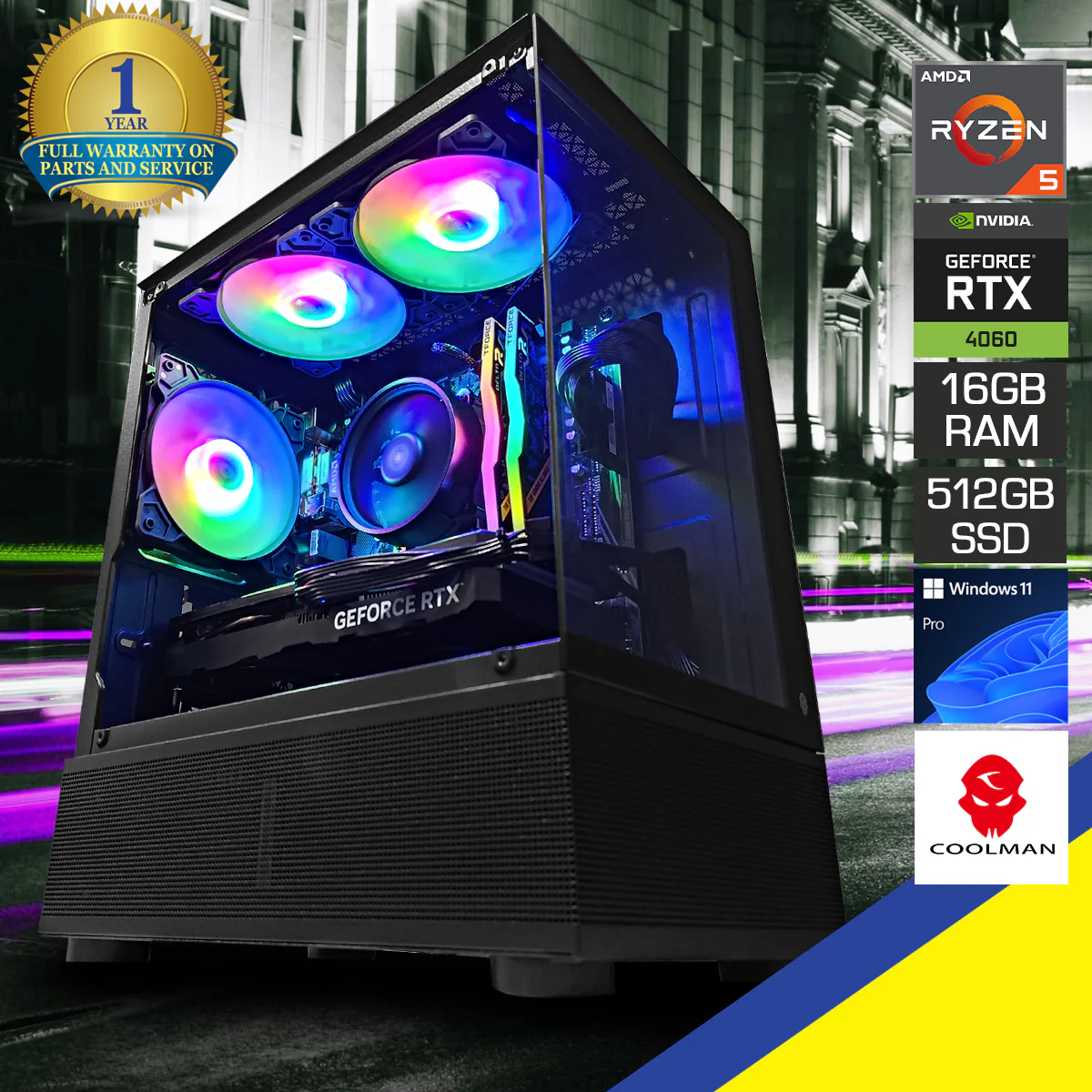 Alpha Reyna Black Desktop Gaming PC | AMD Ryzen 5 5600 | 16GB RAM | 512GB SSD with WiFi + Bluetooth| GeForce RTX 4060 | Windows 11 Pro