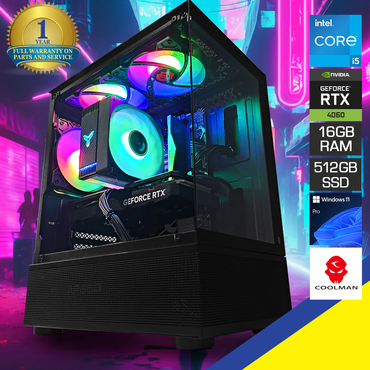 Alpha Reyna Black Desktop Gaming PC | Intel i5 12400F | 16GB RAM | 512GB SSD | RTX 4060 | Windows 11 Pro