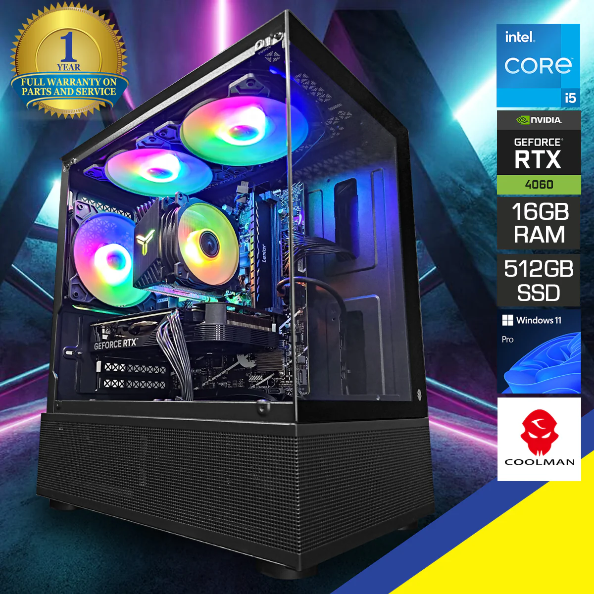 Alpha Reyna Black Desktop Gaming PC | Intel i5 14400F | 16GB RAM |  512GB SSD | RTX 4060 | Windows 11 Pro
