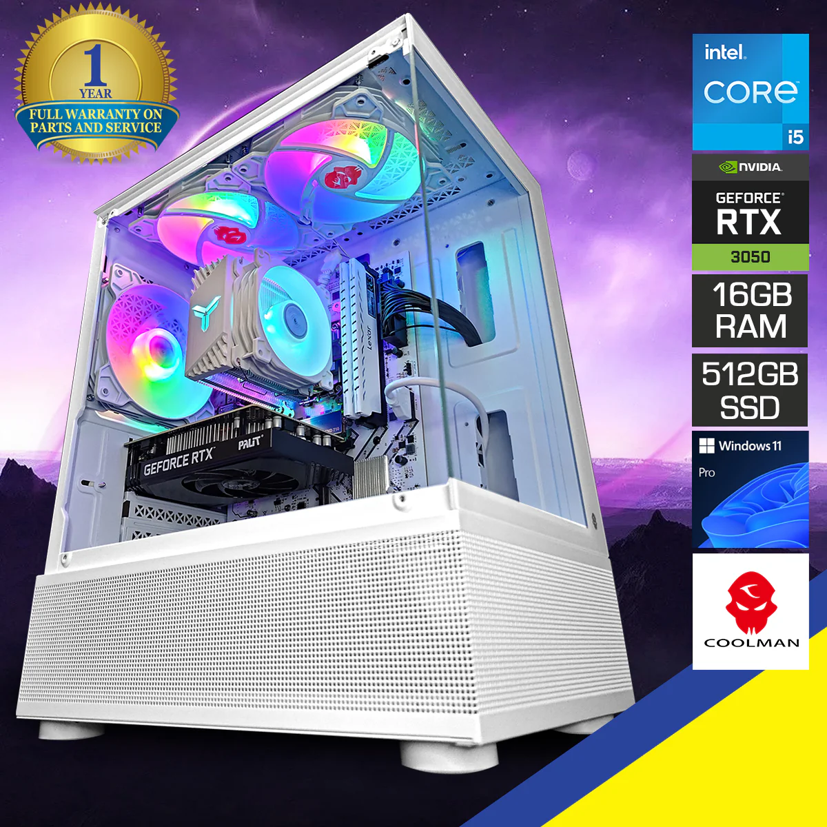 Alpha Reyna White Desktop Gaming PC | Intel i5 12400F | 16 GB RAM | 512 GB SSD | RTX 3050 | Windows 11 Pro