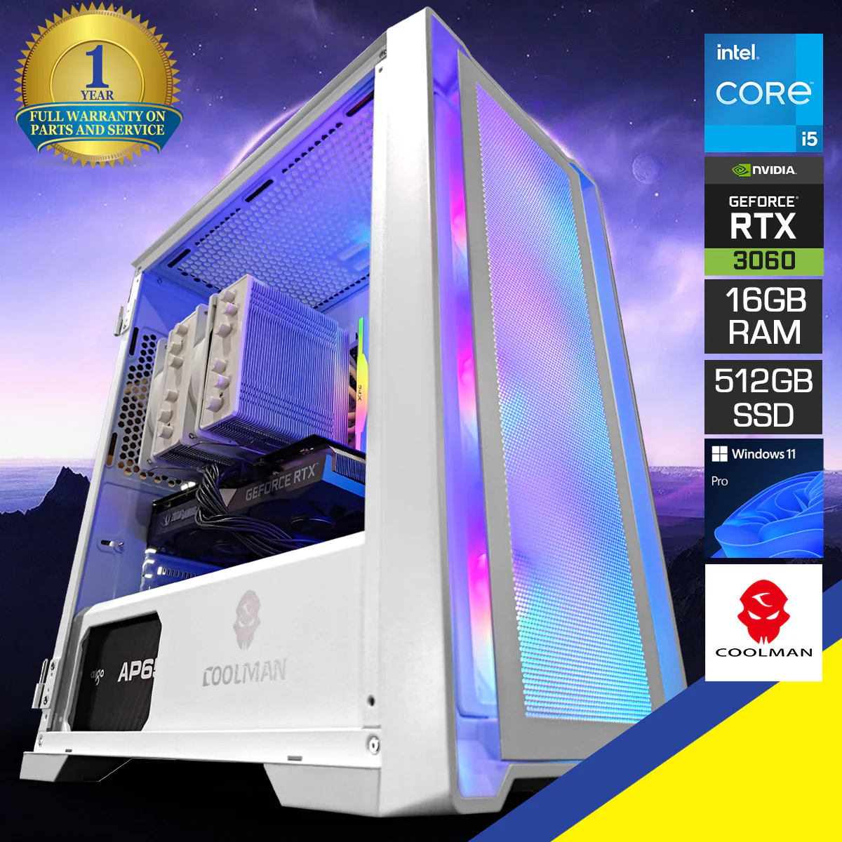 Alpha Ruby White Desktop Gaming PC | Intel i5 12400F | 16 GB RAM | 512 GB SSD | RTX 3060 | Windows 11 Pro