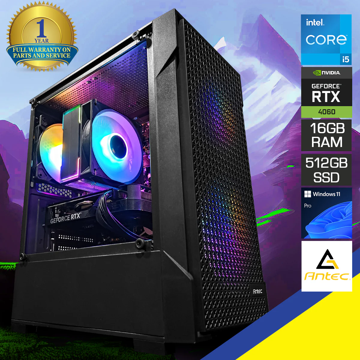 Alpha VX100M Black Desktop Gaming PC | Intel i5 12400F | 16GB RAM | 512GB SSD | RTX 4060 | Windows 11 Pro