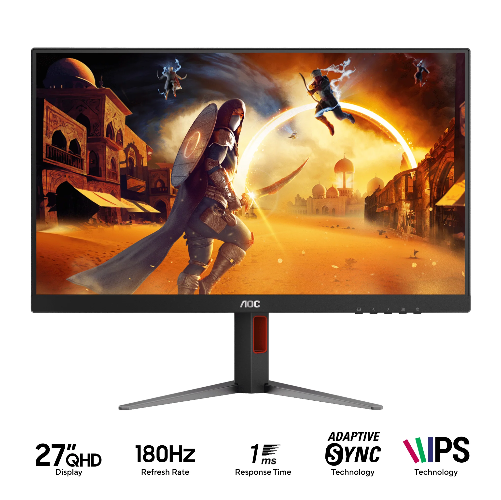 AOC Q27G4 27" QHD (2560X1440) 180HZ 1MS GTG Display HDR 400 Adaptive Sync Fast IPS Gaming Monitor (Black/Red)