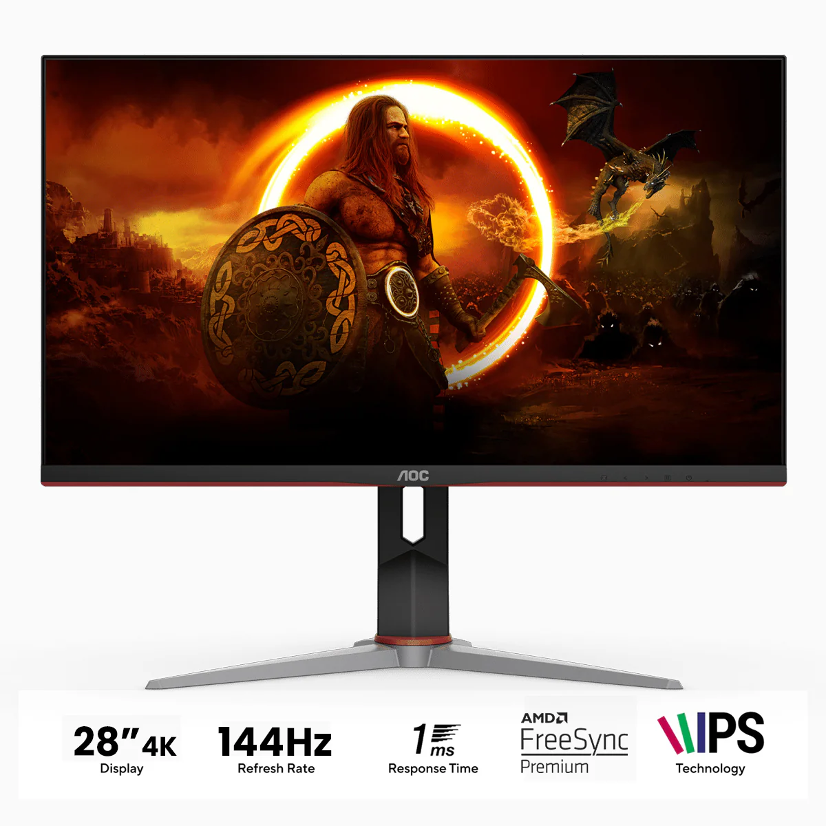 AOC U28G2X 28" 4K (3840x2160) 144Hz 1ms MPRT DisplayHDR 400 AMD Freesync Premium IPS Gaming Monitor (Black/Red)