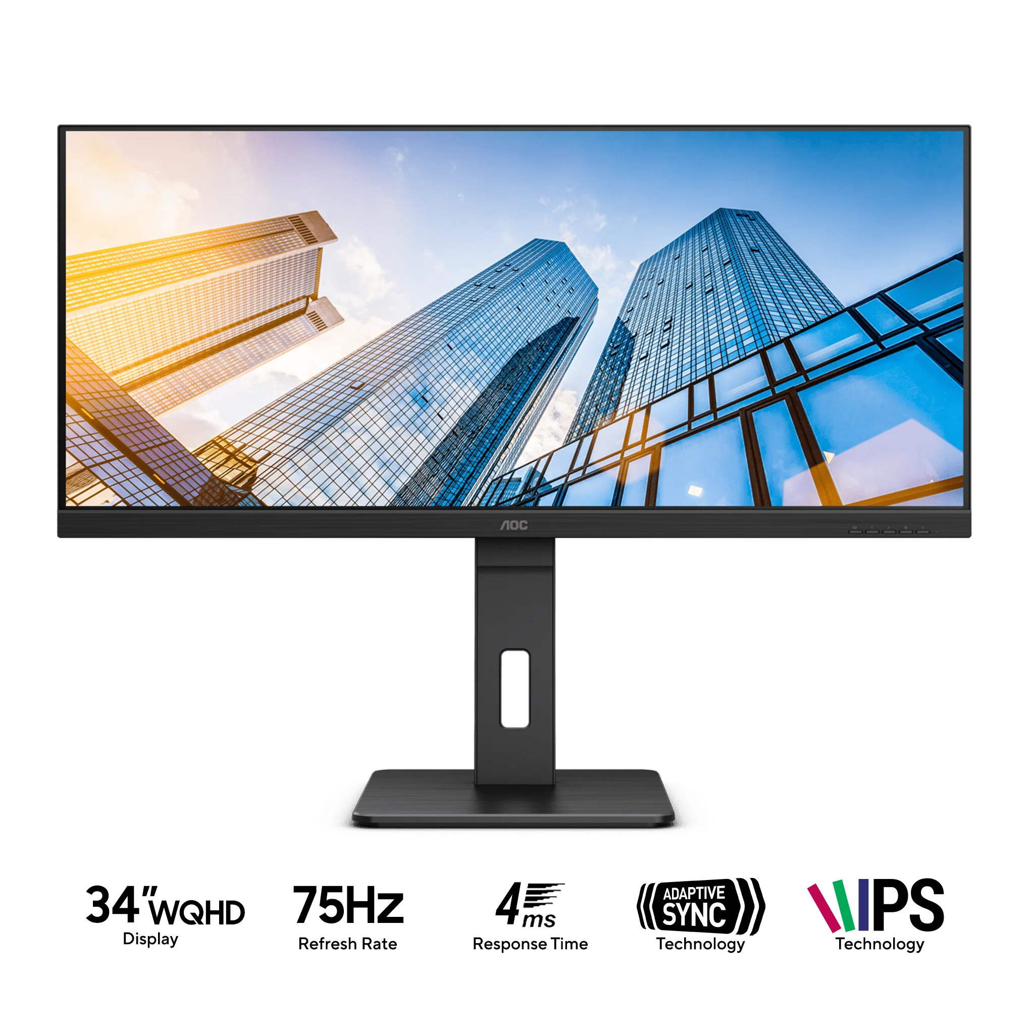 AOC U34P2C/71 34" WQHD (3440x1440) 75Hz 4ms GTG IPS Wide View Adaptive Sync Gaming Monitor (Black)