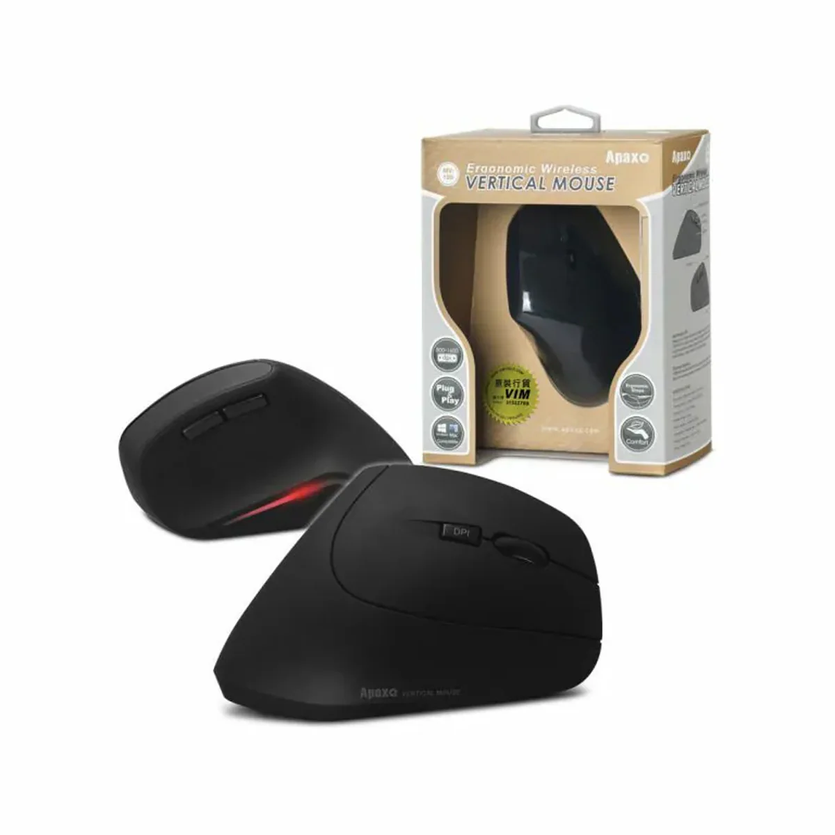 ApaxQ MV-186 Ergonomic Wireless Vertical Mouse (Black) - Image 4
