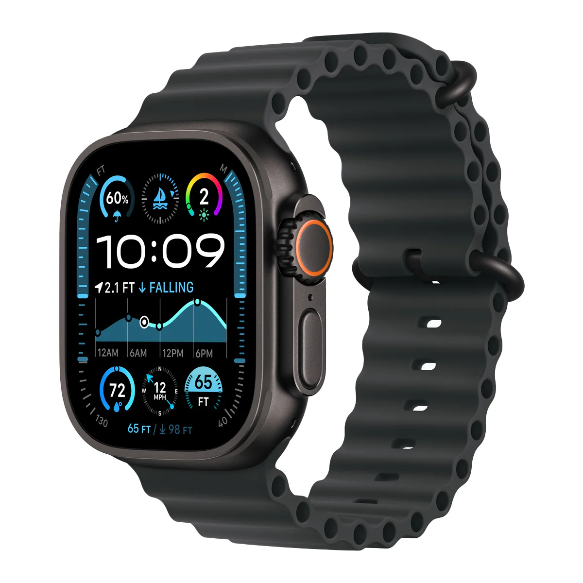 Apple Watch Ultra 2 GPS + Cellular 49mm Black Titanium Case with Black Ocean Band (MX4P3ZP/A) - Image 2