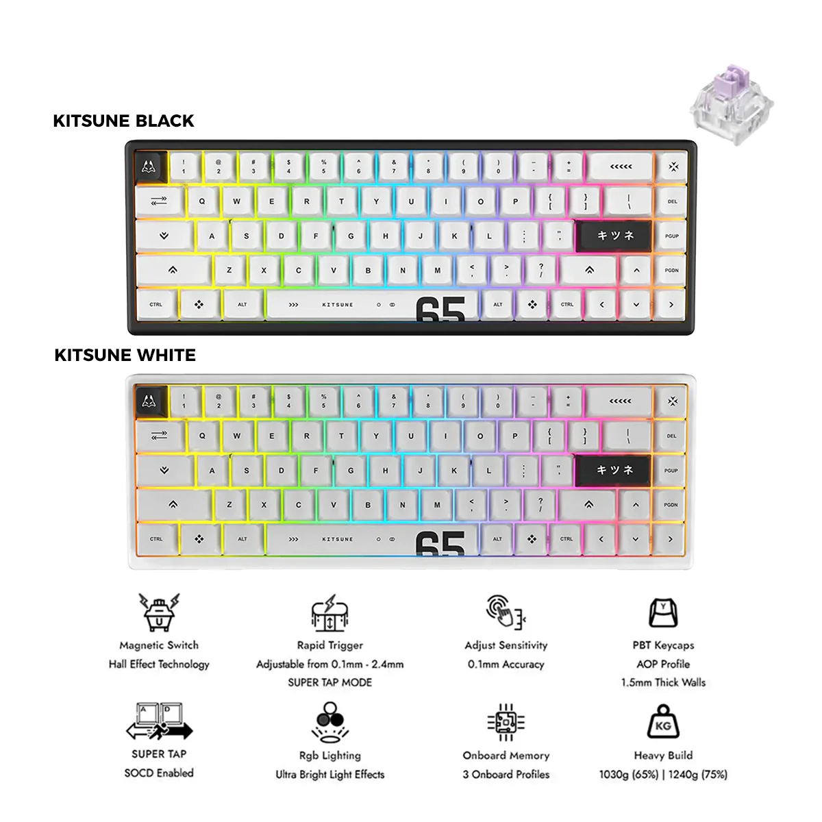 Arbiter Studio Polar 65 Pro Magnetic Gaming Keyboard (Kitsune White, Kitsune Black)