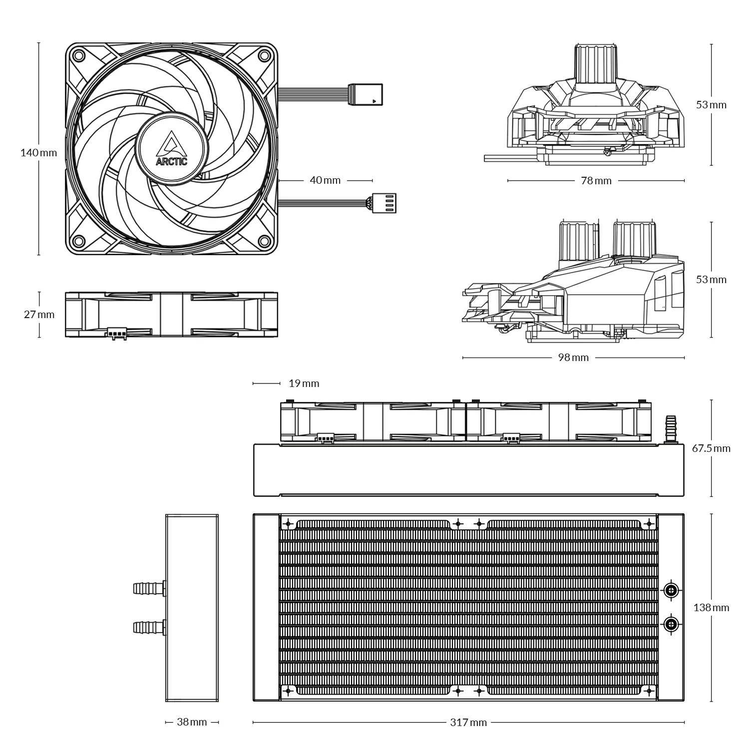 Arctic Liquid Freezer II 280 A-RGB Multi Compatible AIO CPU Water Cooler (Black) (ACFRE00106A) - Image 3