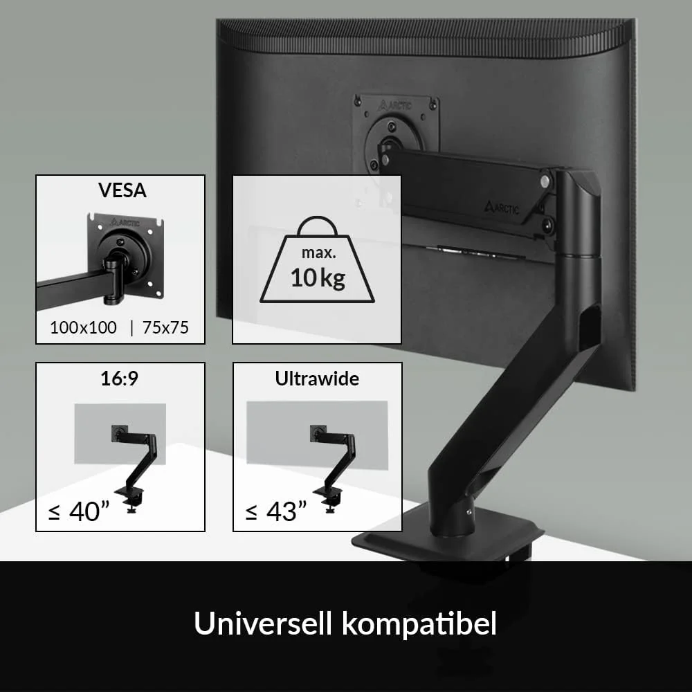 Arctic X1-3D Desk Mount Gas Spring Single Monitor Arm (AEMNT00062A) - Image 3