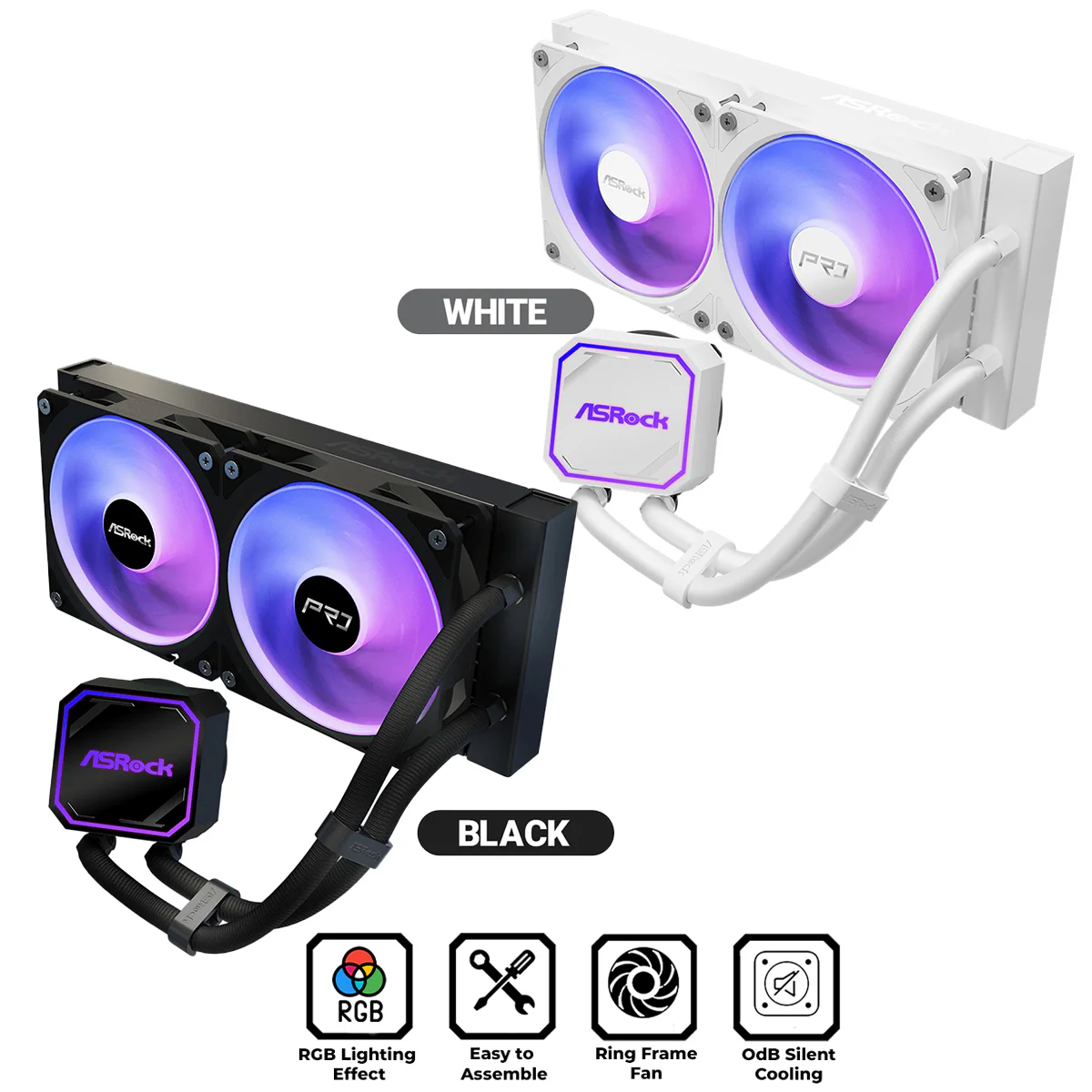 ASRock Pro 240 ARGB AIO Liquid Cooler (Black, White)