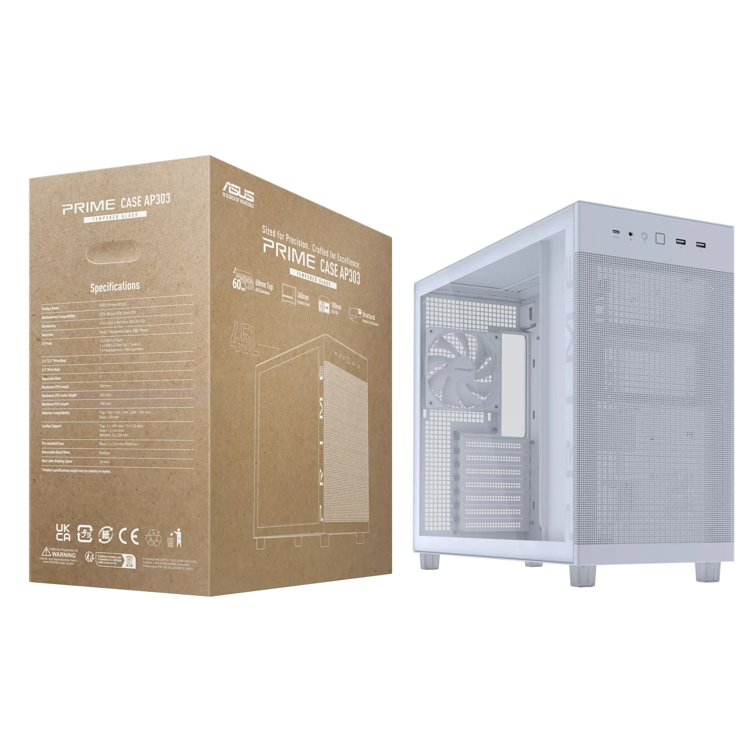 Asus Prime AP303 Tempered Glass Panel ATX PC Case (Black, White) - Image 33