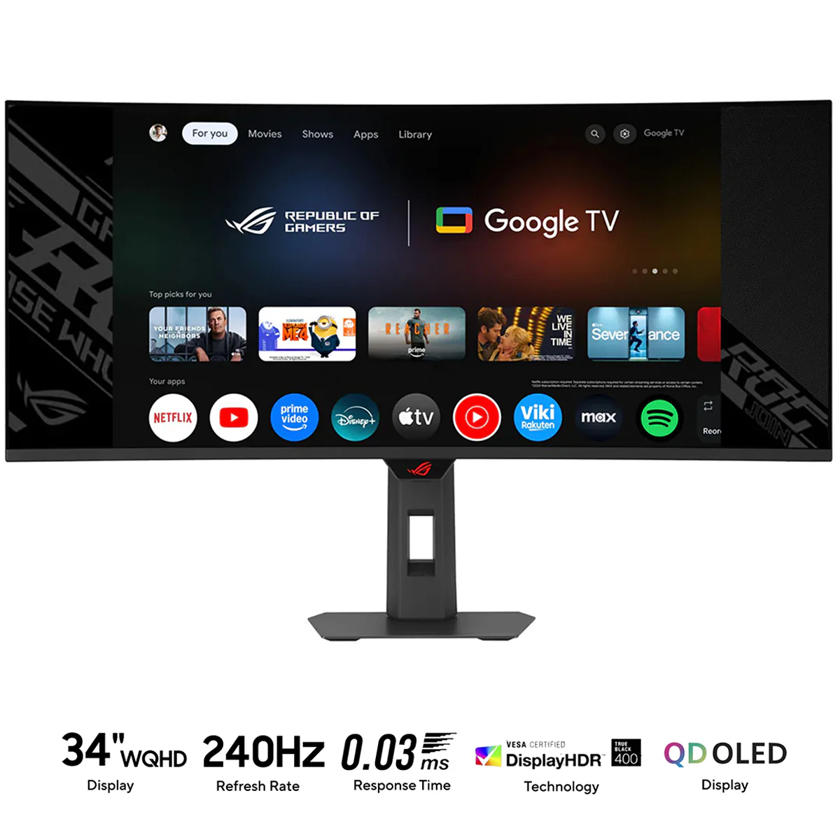 ASUS ROG Strix OLED XG34WCDMTG 34" WQHD (3440x1440) 240Hz 0.03ms GTG QD-OLED Curved Gaming Monitor with Tilt, Height & Swivel Adjustment