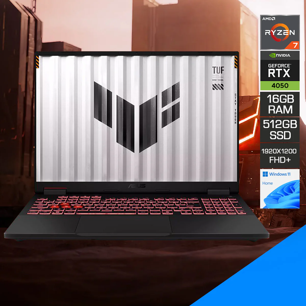 Asus TUF Gaming A16 FA607NUG-RL116W Laptop (Mecha Gray) | 16" FHD+ (1920x1200) 144Hz IPS | Ryzen 7 7445HS | 16GB RAM | 512GB SSD | RTX 4050 | Windows 11 Home