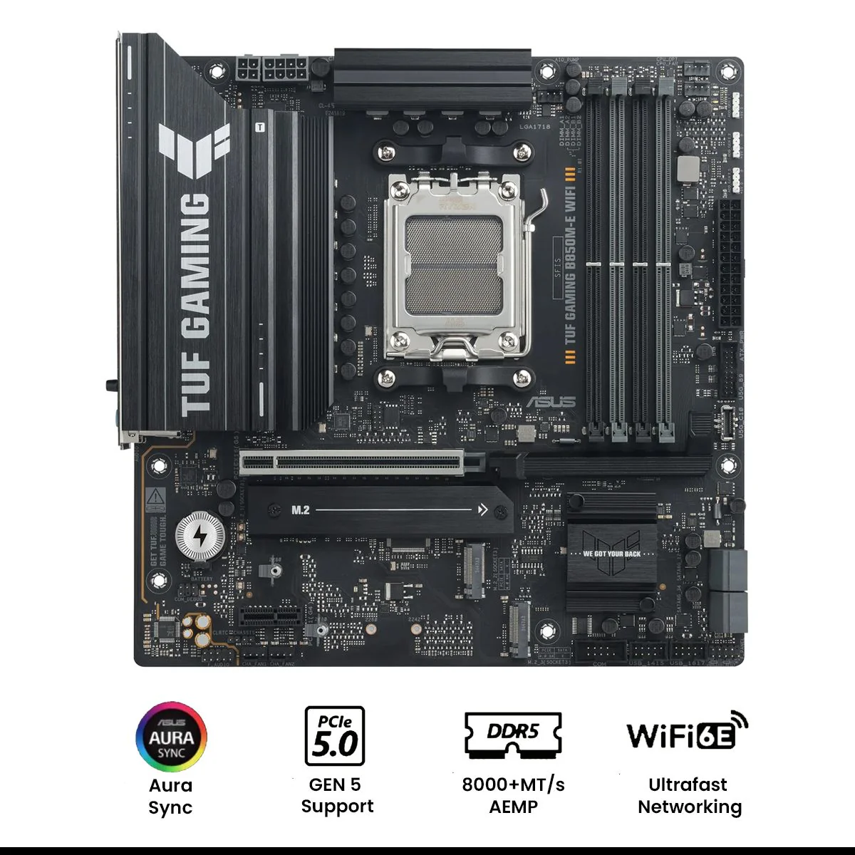 ASUS TUF Gaming B850M-E Wifi DDR5 Motherboard + Hiksemi Future RGB Single 16GB 6000MHz DDR5 UDIMM Gaming Memory with Heatsink (Black) (HSC516U60C4 16G) - Image 2