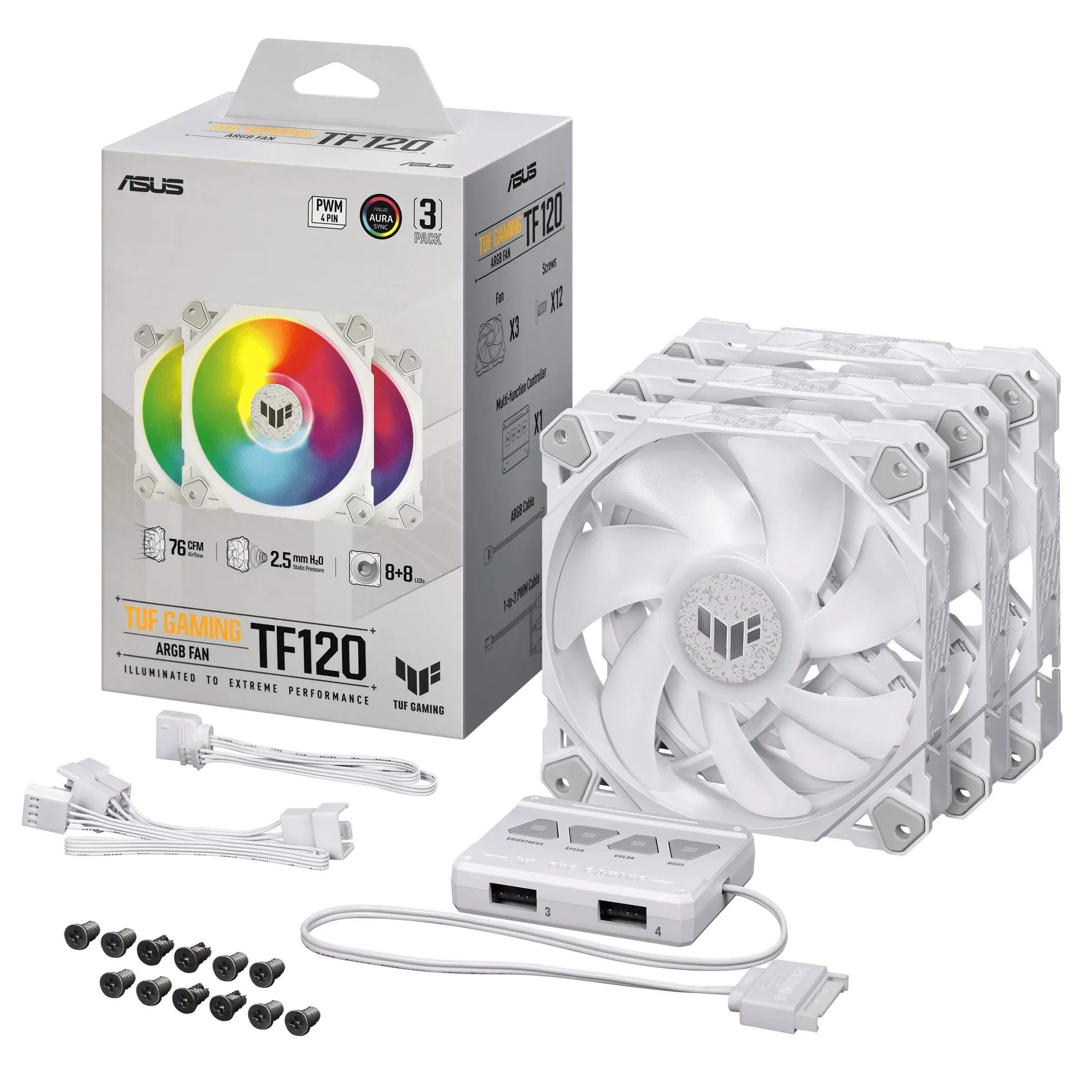 ASUS TUF Gaming TF120 ARGB Fan - Triple Pack With ARGB Controller (White) - Image 15