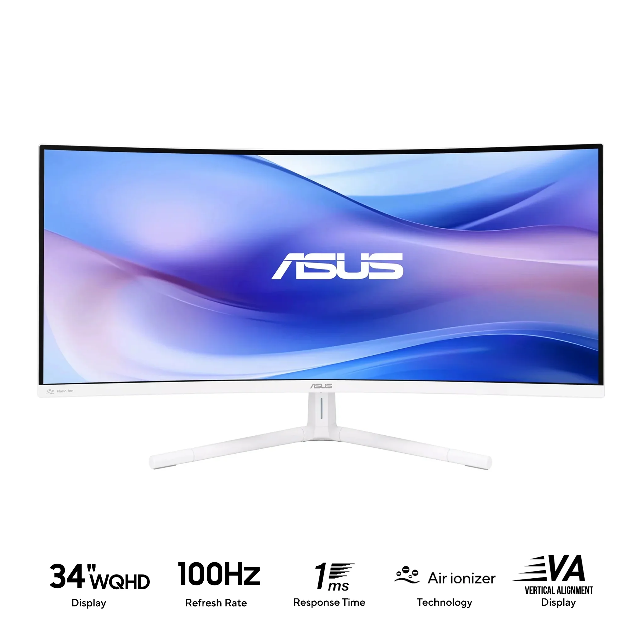 Asus VU34WCIP-W 34" WQHD (3440x1440) Frameless 100Hz 1ms MPRT VA Curved Eye Care Monitor with Height & Tilt Adjustment (White)