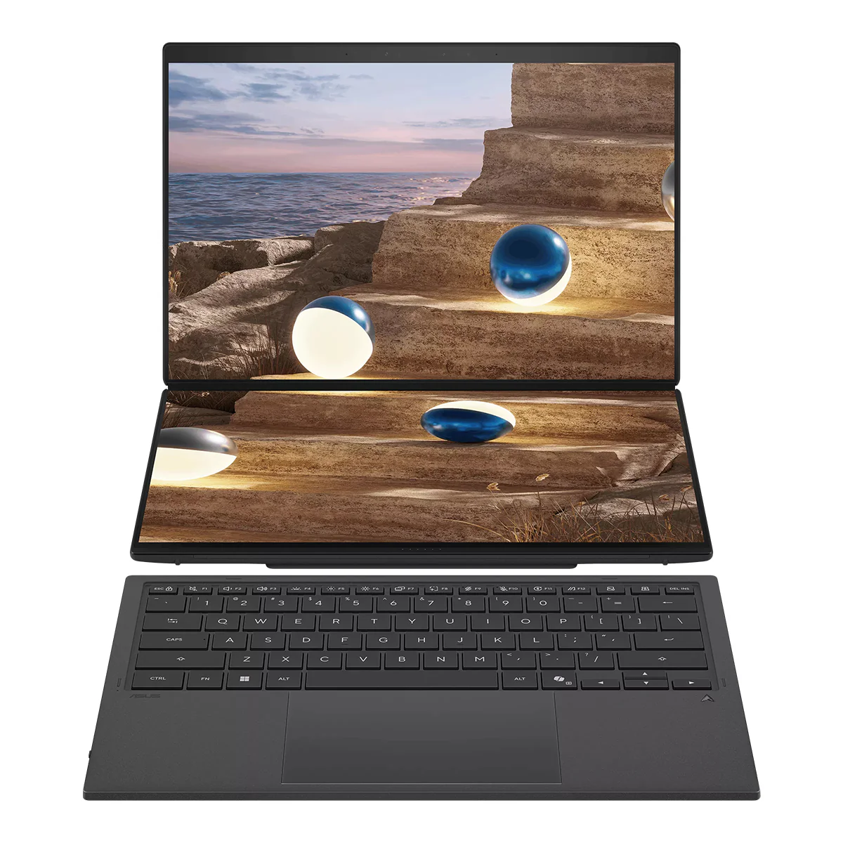 ASUS Zenbook Duo UX8407AA-SN152WSM Laptop (Moher Gray) | 14" 3K (2880x1800) OLED 144Hz | Core Ultra 9 386H | 32GB RAM | 1TB SSD | Intel Graphics | Windows 11 Home | Stylus Pen + ASUS AP4600 Backpack + Sleeve - Image 2
